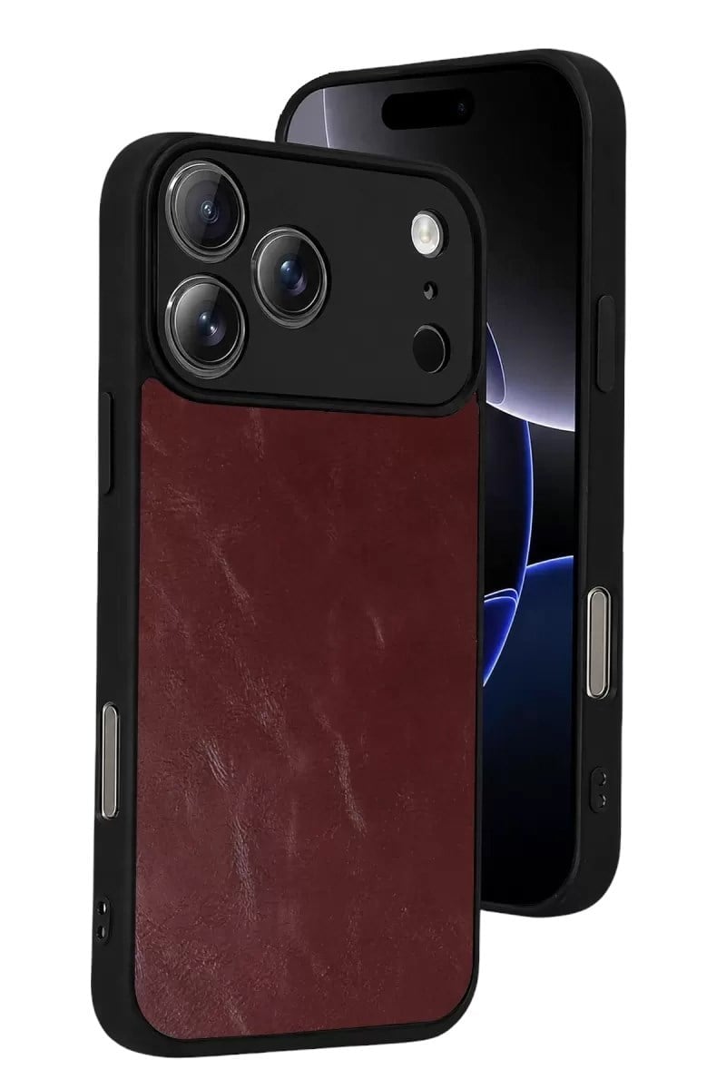 Mey İthalat®   iPhone 17 Pro Aras Deri Kapak - Bordo