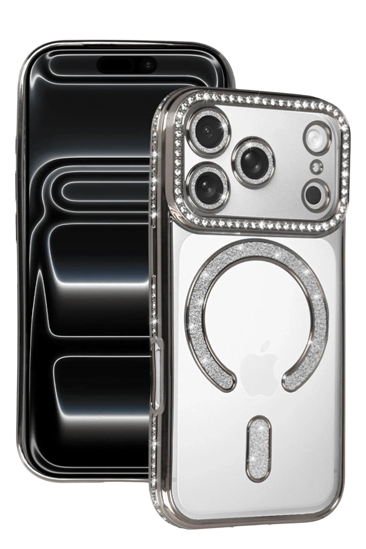 Mey İthalat®   iPhone 17 Pro Joke Simli Magneticsafe Kılıf - Gümüş