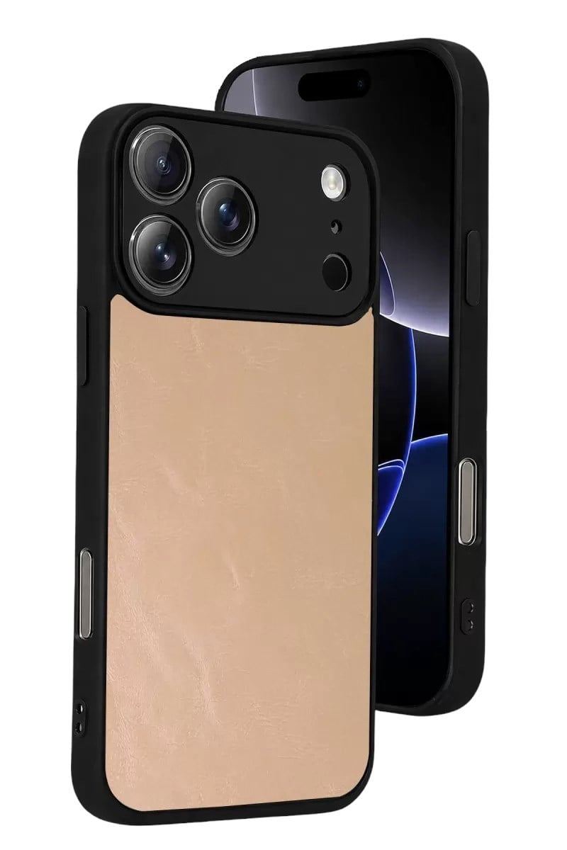 Mey İthalat®   iPhone 17 Pro Max Aras Deri Kapak - Pudra