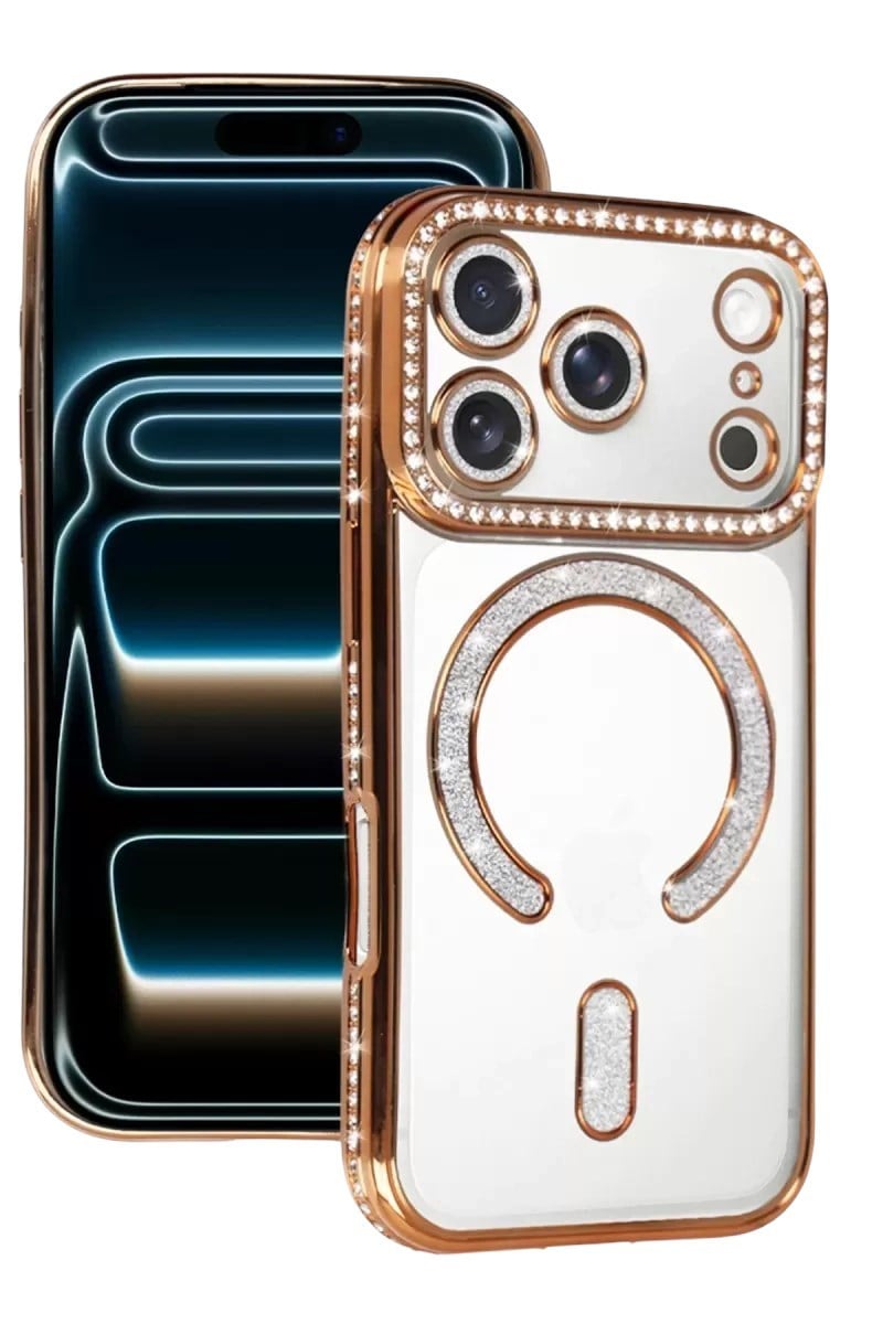 Mey İthalat®   iPhone 17 Pro Max Joke Simli Magneticsafe Kılıf - Turuncu