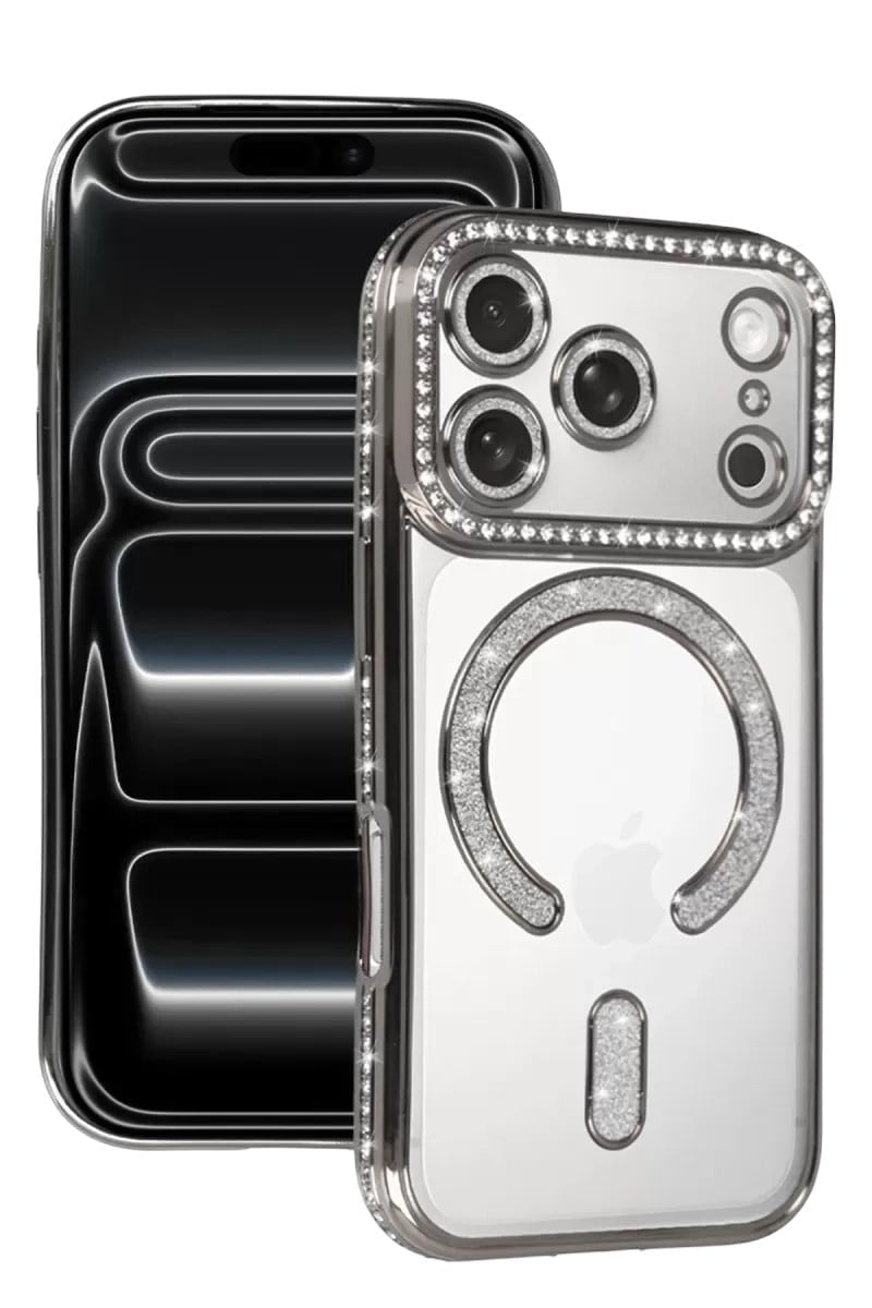 Mey İthalat®   iPhone 17 Pro Max Joke Simli Magneticsafe Kılıf - Gümüş
