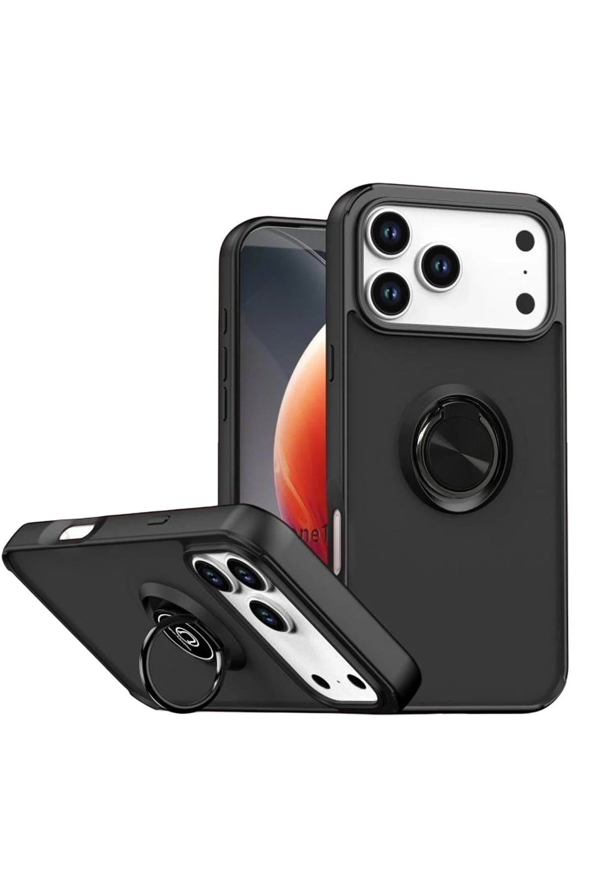 Mey İthalat®   iPhone 17 Pro Montreal Yüzüklü Silikon Kapak - Siyah