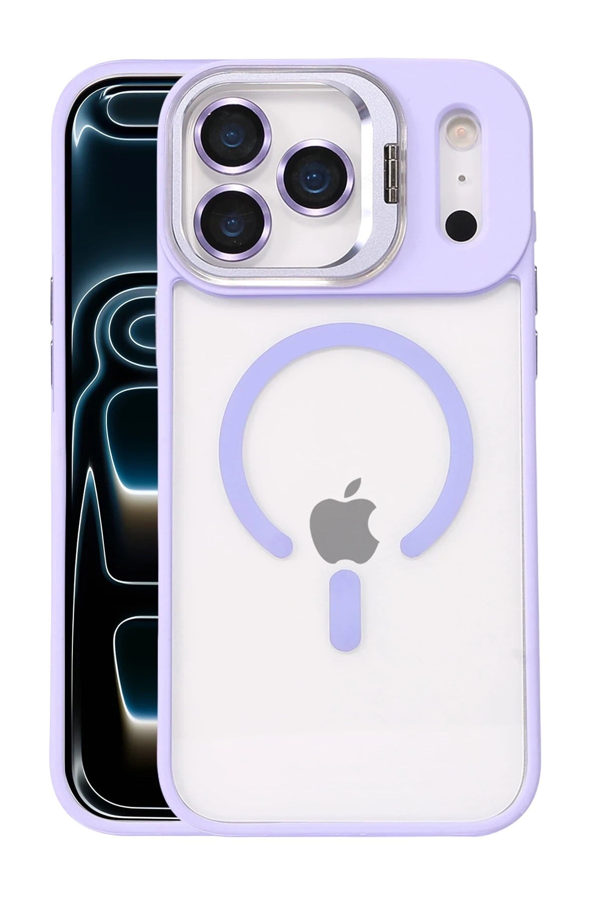 Mey İthalat®   iPhone 17 Pro Remim Lensli Magsafe Standlı Kapak - Lila