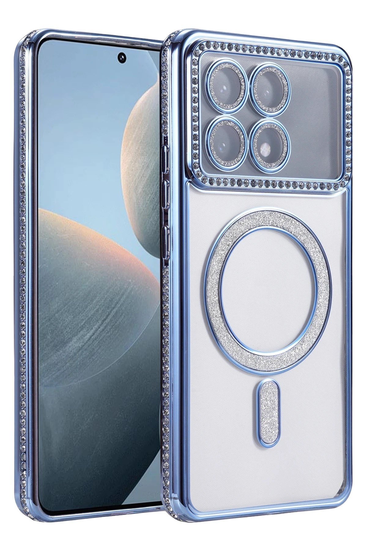 Mey İthalat®   Poco X6 Pro Joke Simli Magneticsafe Kılıf - Mavi