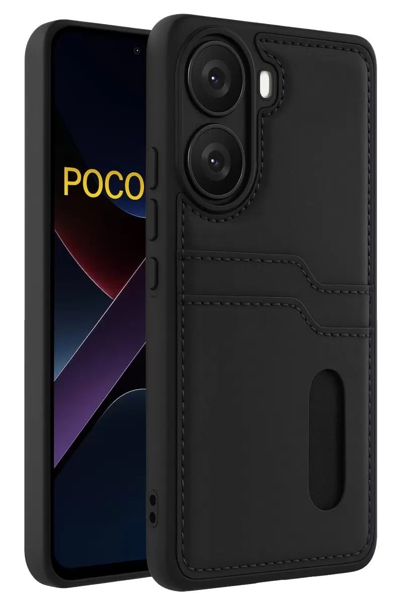 Mey İthalat®   Poco X7 Pro Kılıf Sara Kartvizitli Deri Kılıf - Siyah