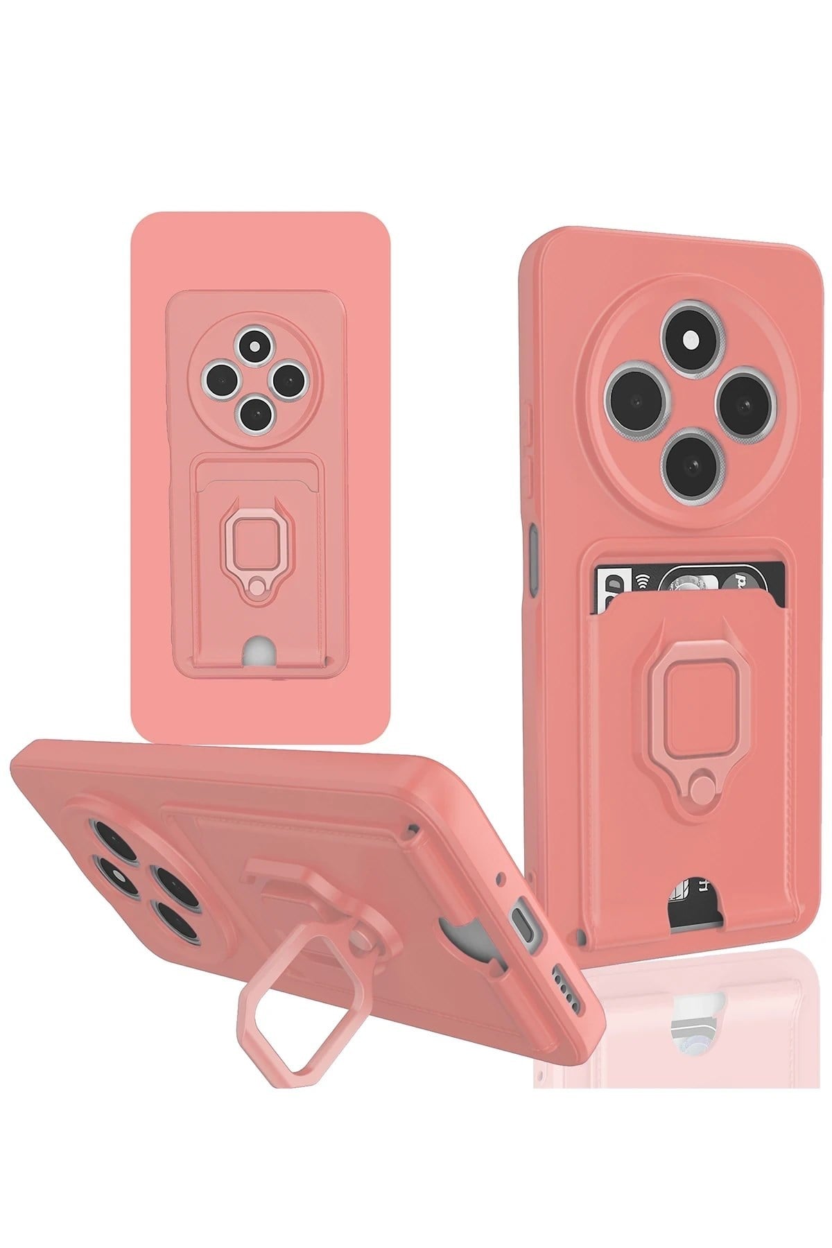 Mey İthalat®   Redmi 14C Kılıf Zuma Kartvizitli Yüzüklü Silikon - Pembe