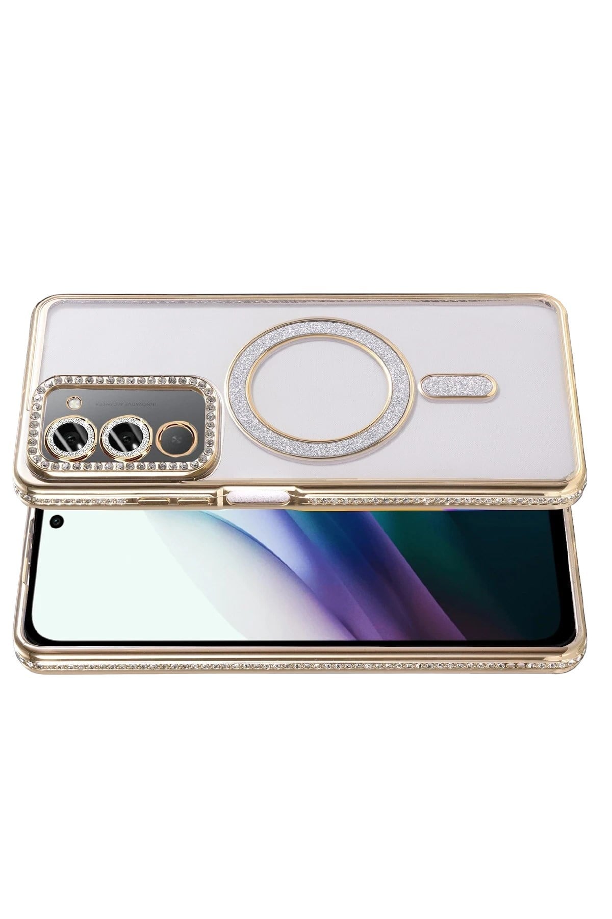 Mey İthalat®   Redmi 15 4G Joke Simli Magneticsafe Kılıf - Gold