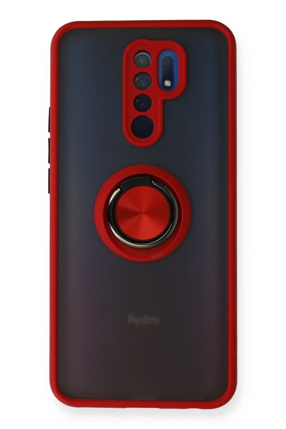 Mey İthalat®   Redmi 9 Kılıf Montreal Yüzüklü Silikon Kapak - Kırmızı
