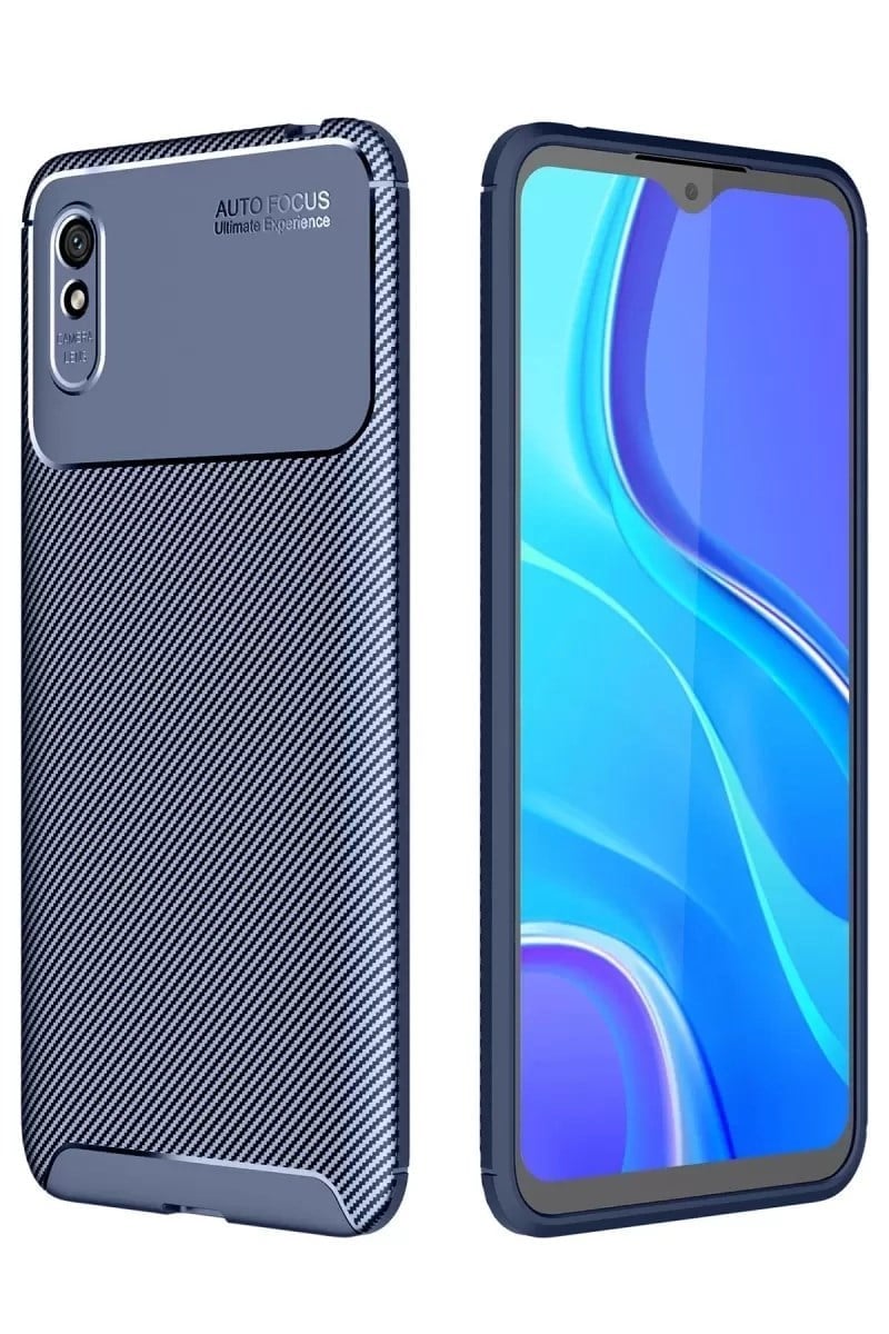 Mey İthalat®   Redmi 9A Kılıf Auto Focus Karbon Kapak - Lacivert