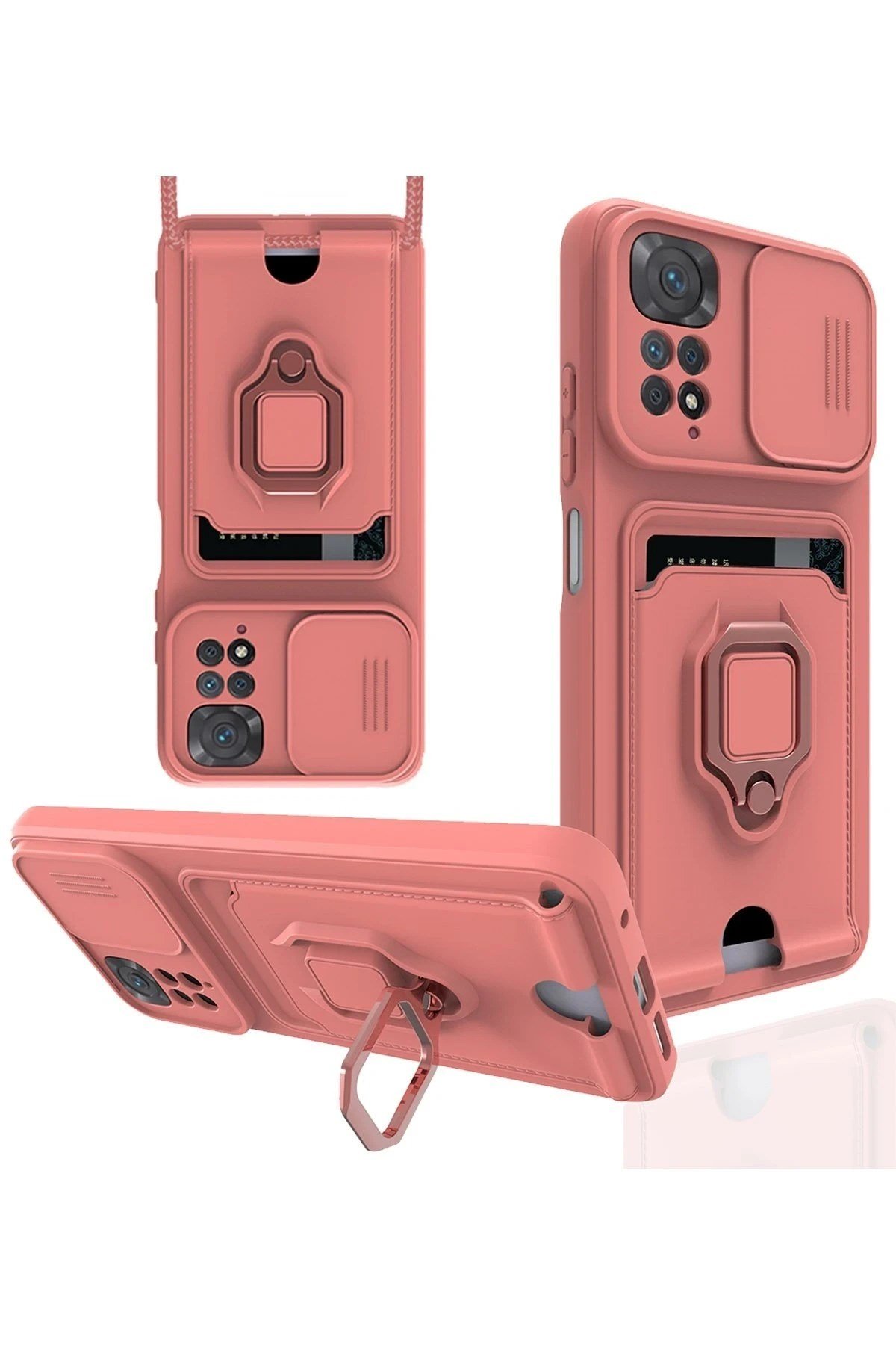 Mey İthalat®   Redmi Note 11 Kılıf Zuma Kartvizitli Yüzüklü Silikon - Pembe
