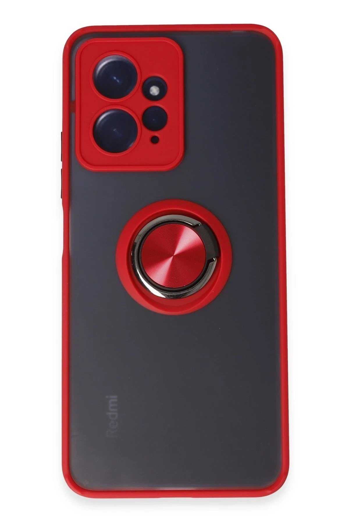 Mey İthalat®   Redmi Note 12 4G Kılıf Montreal Yüzüklü Silikon Kapak - Kırmızı