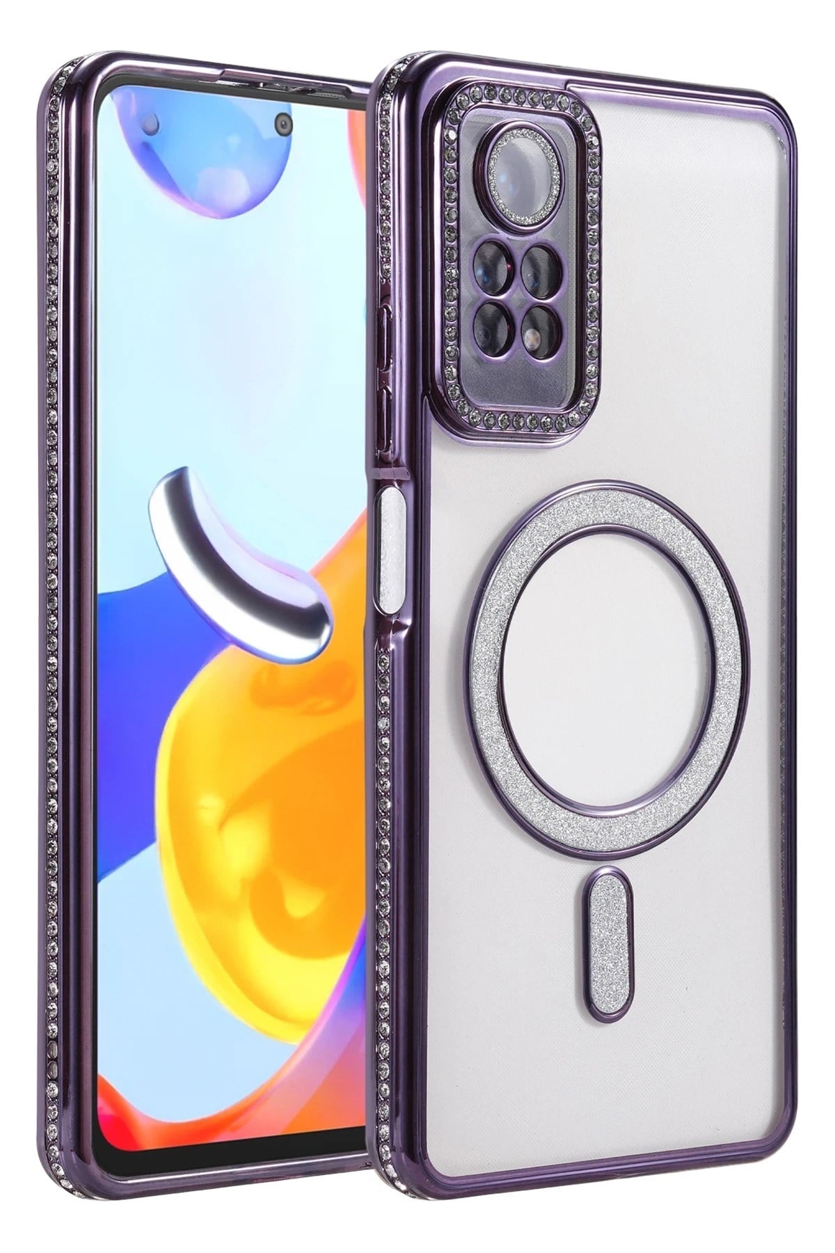 Mey İthalat®   Redmi Note 12 Pro 4G Joke Simli Magneticsafe Kılıf - Derin Mor