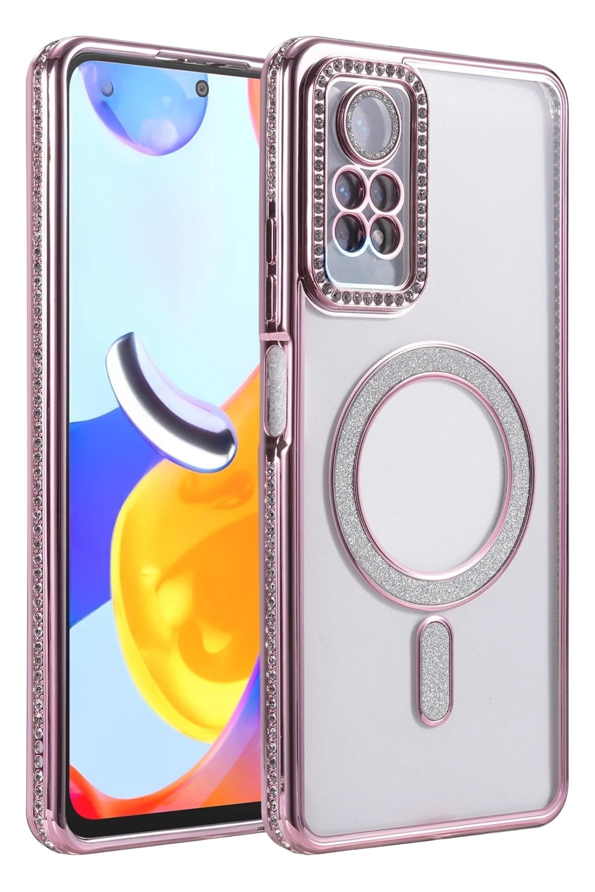 Mey İthalat®   Redmi Note 12 Pro 4G Joke Simli Magneticsafe Kılıf - Pembe