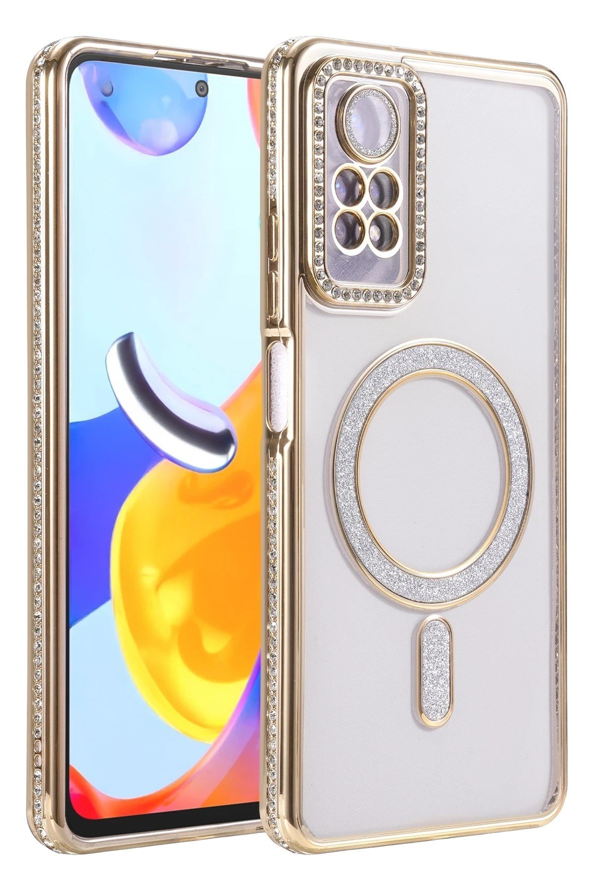 Mey İthalat®   Redmi Note 12 Pro 4G Joke Simli Magneticsafe Kılıf - Gold
