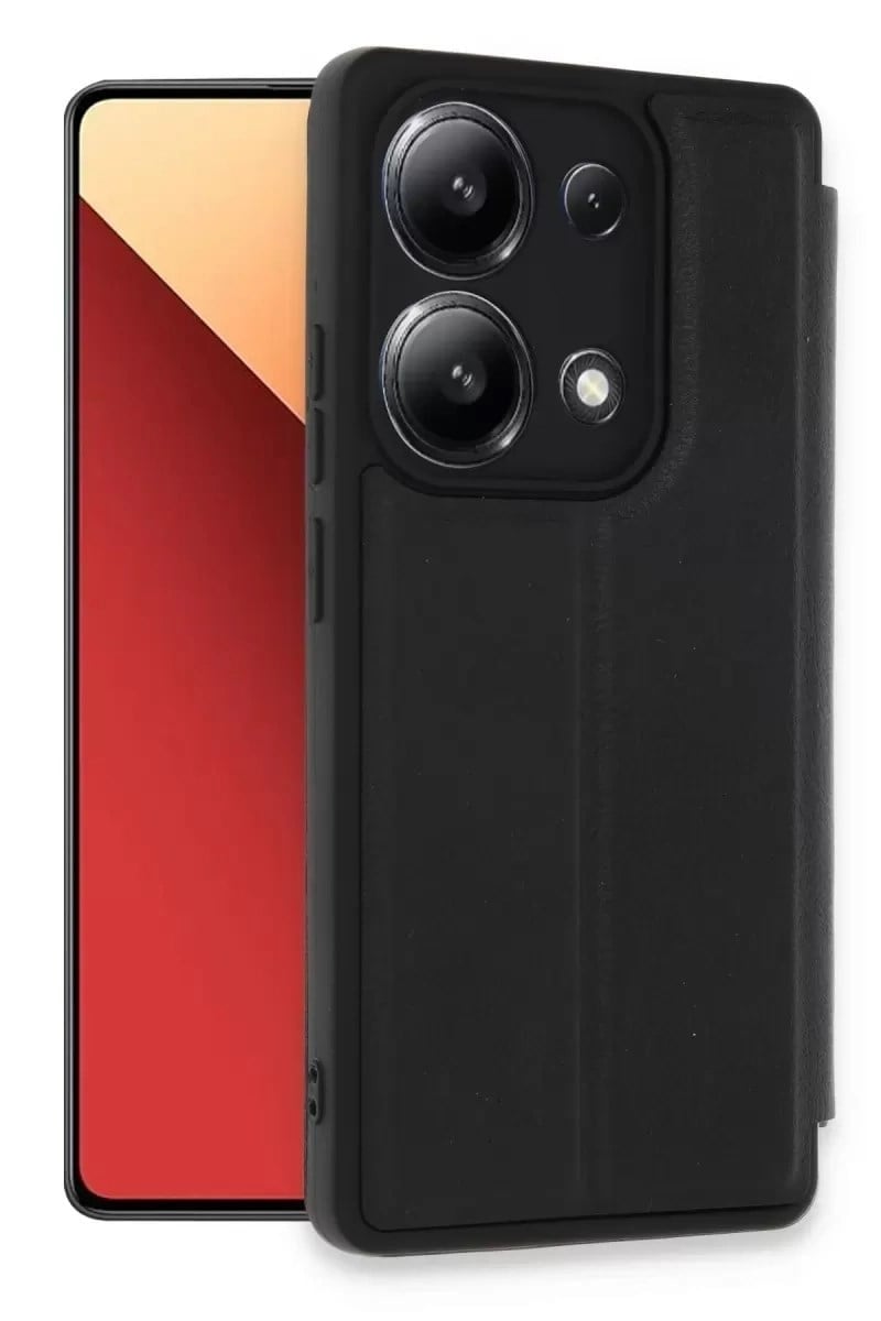 Mey İthalat®   Redmi Note 13 4G Kılıf Flip Cover - Siyah