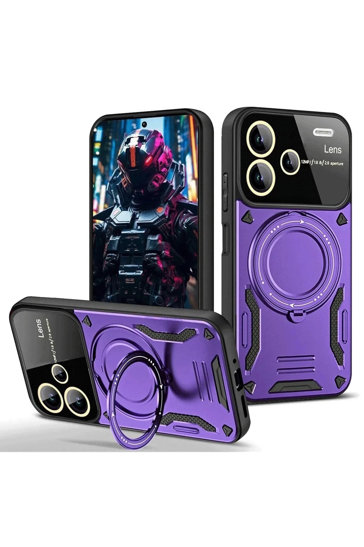 Mey İthalat®   Redmi Note 13 Pro Plus Joy Lens Standlı Kapak - Mor