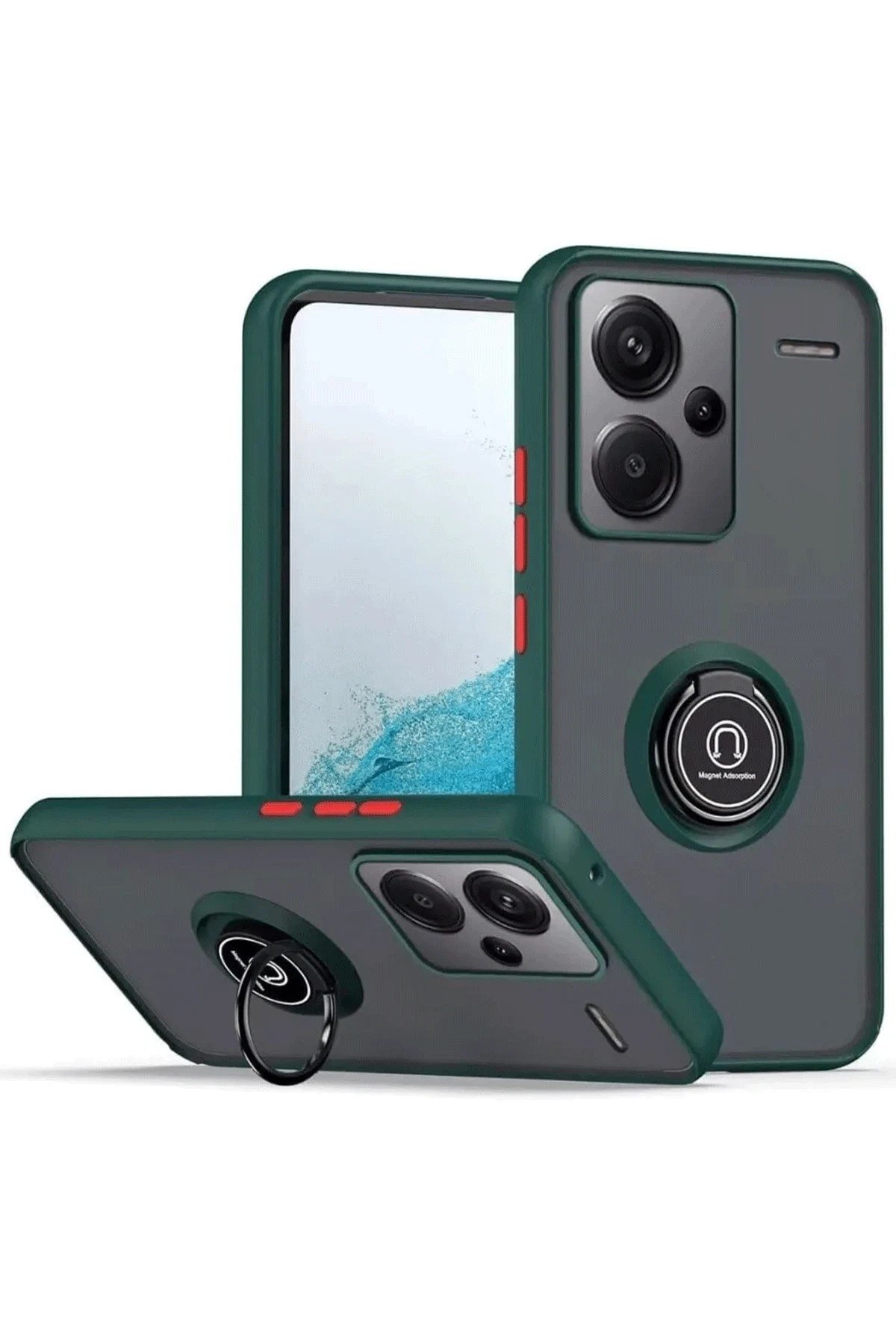 Mey İthalat®   Redmi Note 13 Pro Plus Kılıf Montreal Yüzüklü Silikon Kapak - Yeşil