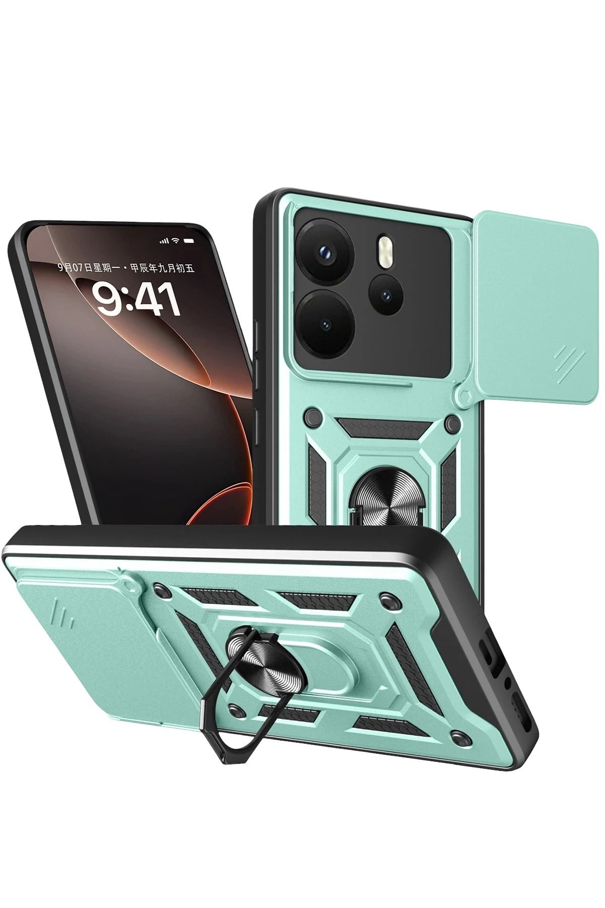 Mey İthalat®   Redmi Note 14 4G Pars Lens Yüzüklü Silikon - Yeşil