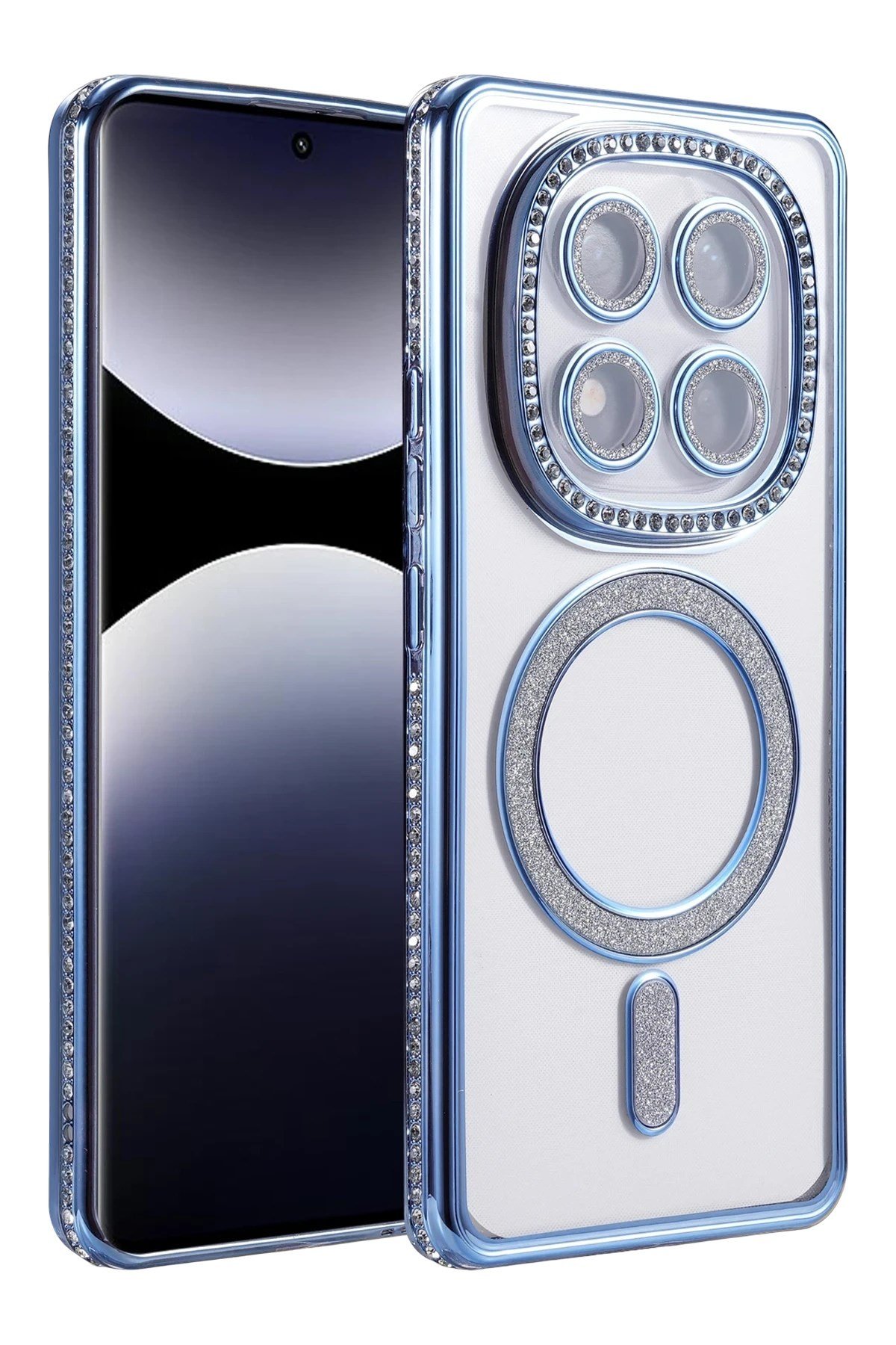 Mey İthalat®   Redmi Note 14 Pro 5G Joke Simli Magneticsafe Kılıf - Mavi