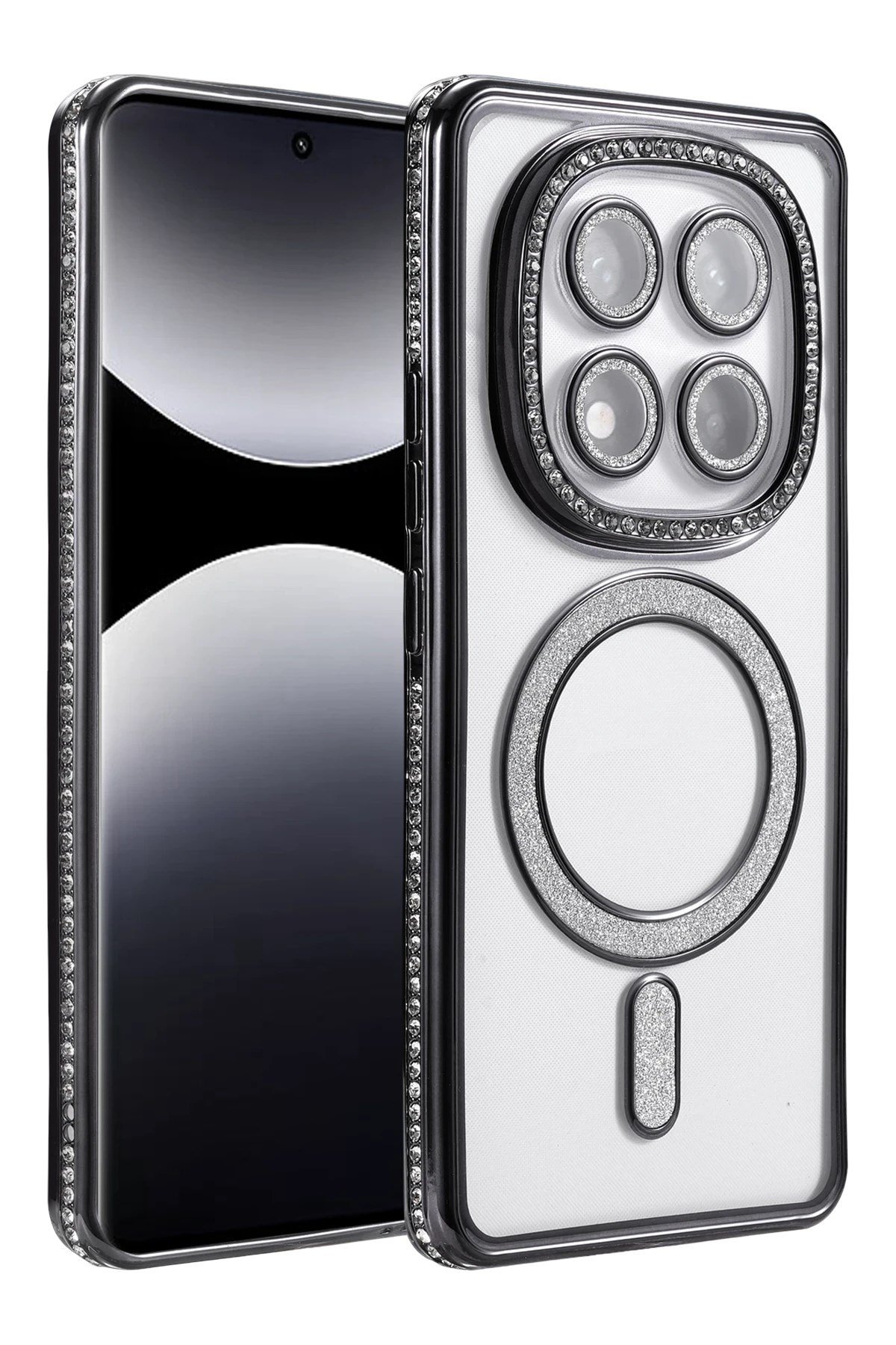 Mey İthalat®   Redmi Note 14 Pro 5G Joke Simli Magneticsafe Kılıf - Siyah