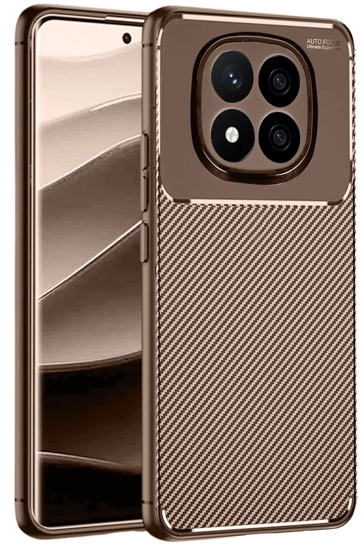Mey İthalat®   Redmi Note 14 Pro 5G Kılıf Auto Focus Karbon Kapak - Kahverengi