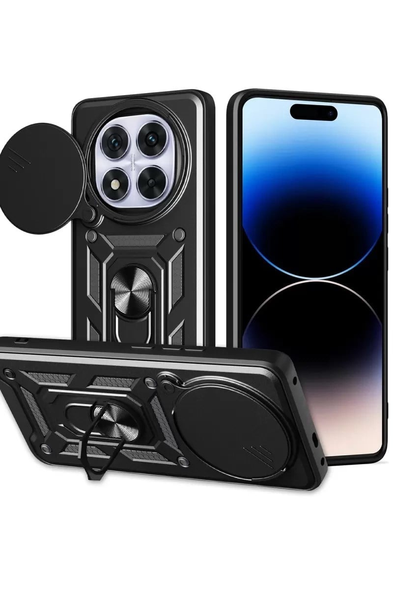 Mey İthalat®   Redmi Note 14 Pro Plus Kılıf Pars Lens Yüzüklü Silikon - Siyah