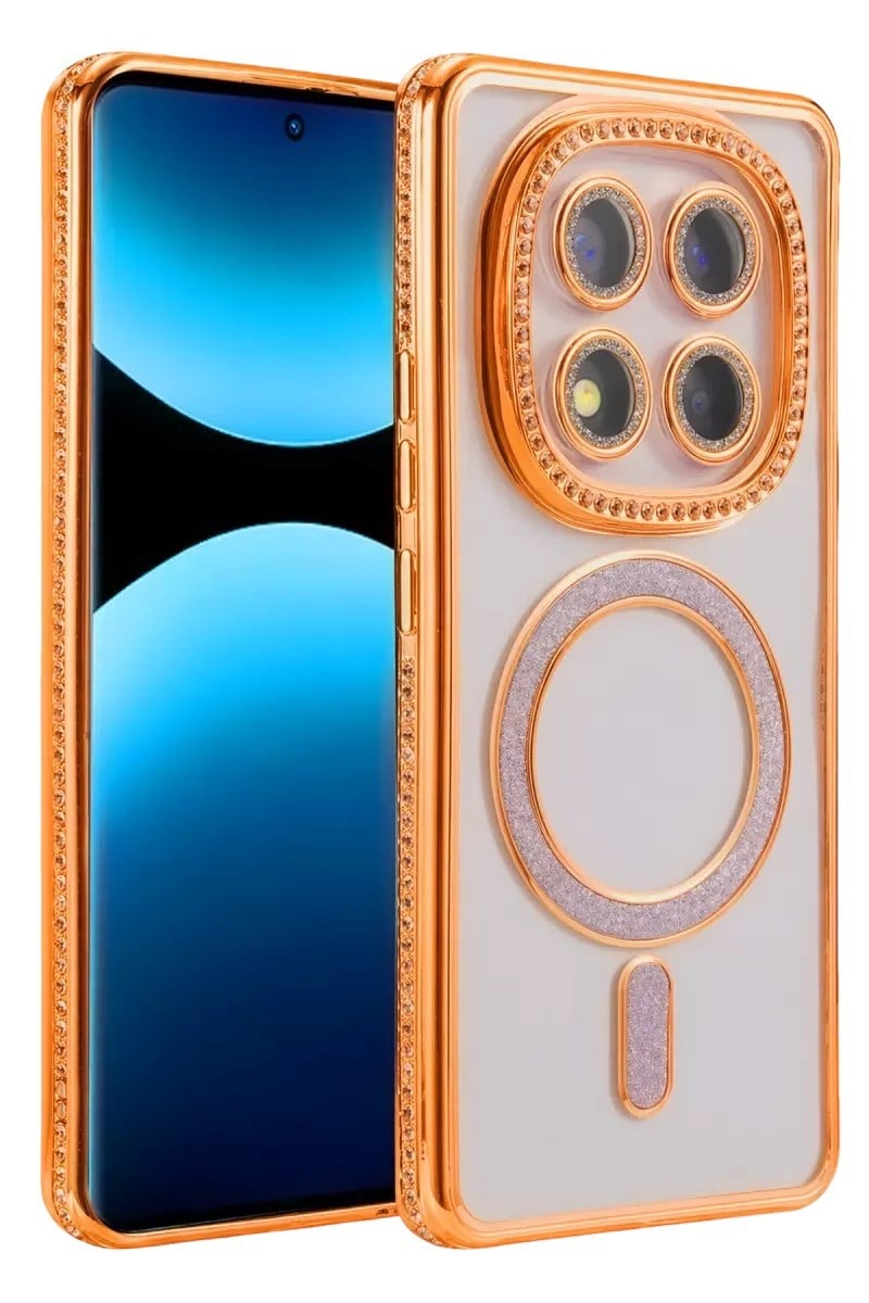 Mey İthalat®   Redmi Note 15 4G Joke Simli Magneticsafe Kılıf - Turuncu