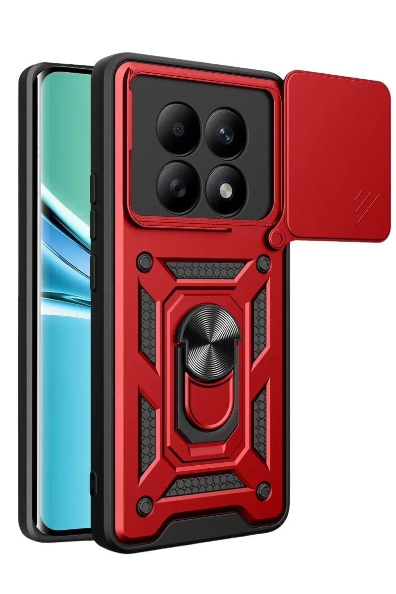 Mey İthalat®   Redmi Note 15 4G Pars Lens Yüzüklü Silikon - Kırmızı