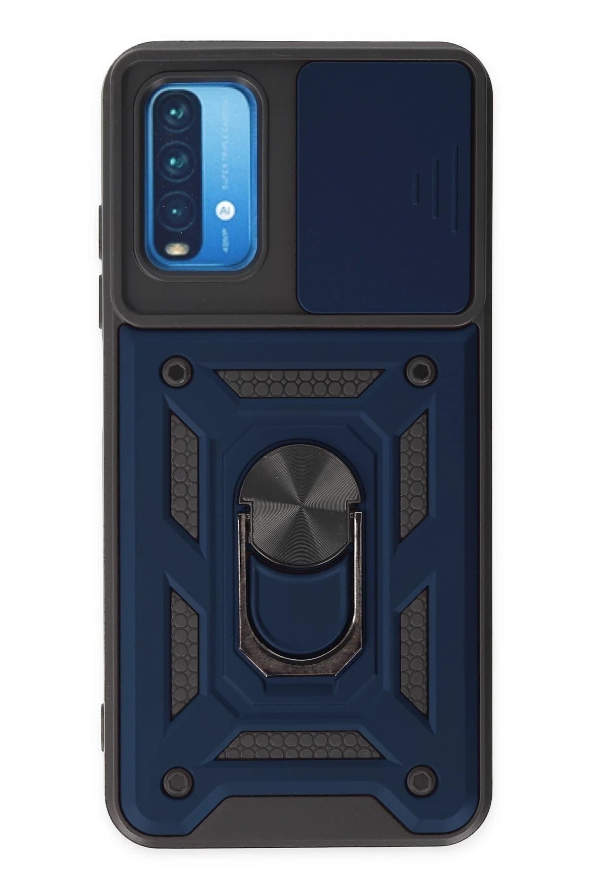 Mey İthalat®   Redmi Note 9 4G Kılıf Pars Lens Yüzüklü Silikon - Lacivert