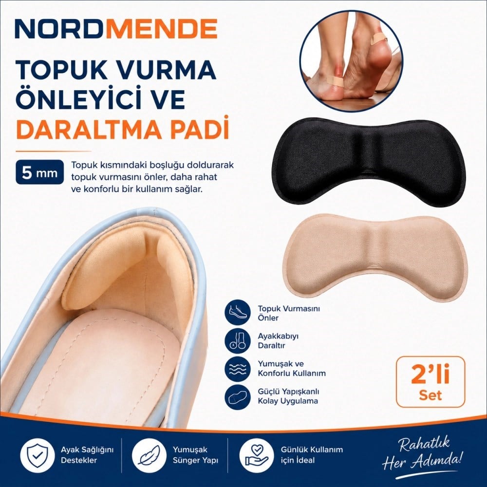 Mey İthalat®  5 mm Topuk Vurma Önleyici Ayakkabı Daraltma Pedi 2'li Set