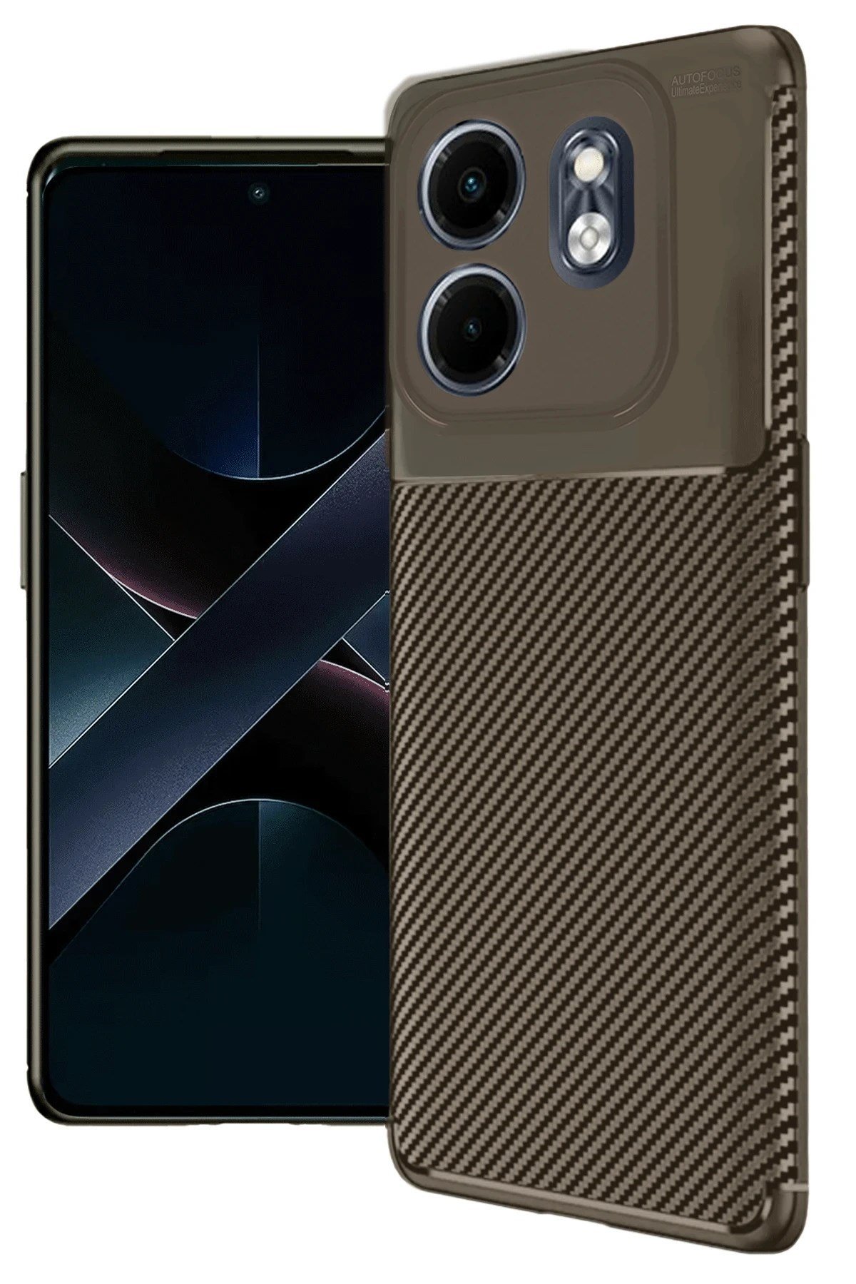 Mey İthalat®  İnfinix Smart 9 Kılıf Auto Focus Karbon Kapak - Kahverengi