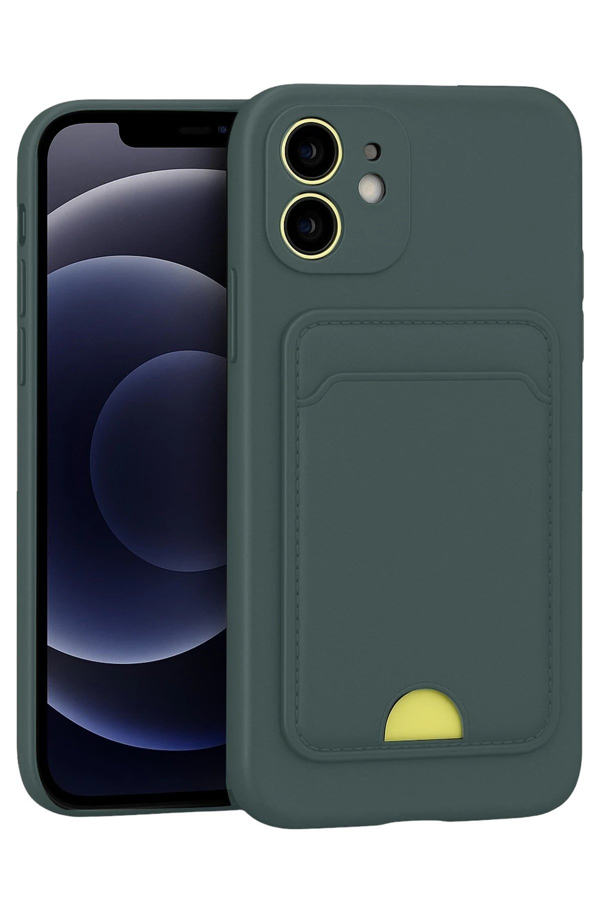 Mey İthalat®  iPhone 11 Kılıf Kelvin Kartvizitli Silikon - Koyu Yeşil