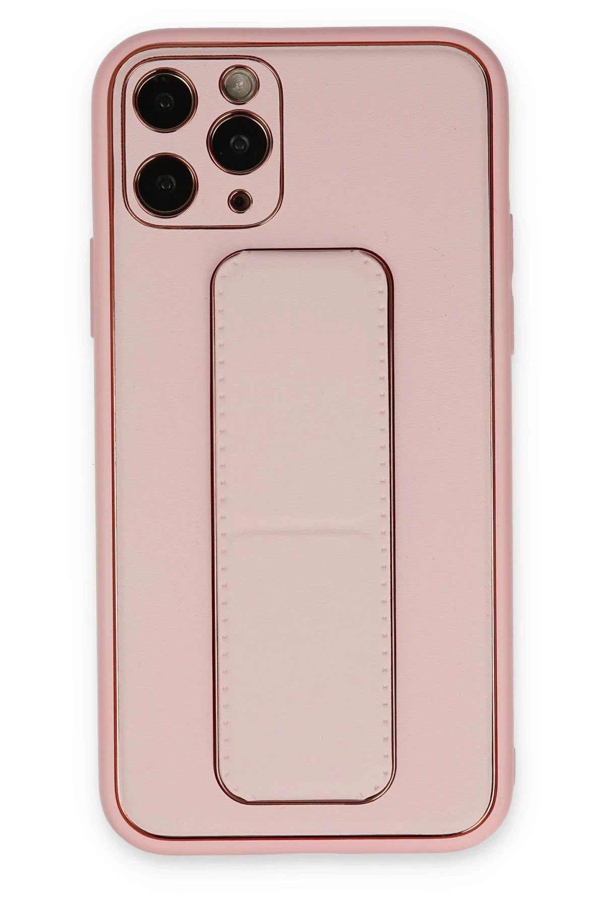 Mey İthalat®  iPhone 11 Pro Kılıf Coco Deri Standlı Kapak - Pembe
