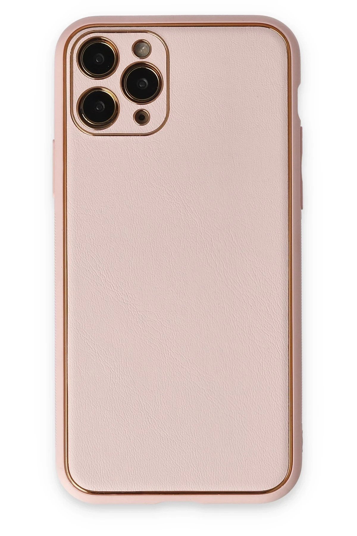 Mey İthalat®  iPhone 11 Pro Max Kılıf Coco Deri Silikon Kapak - Pudra