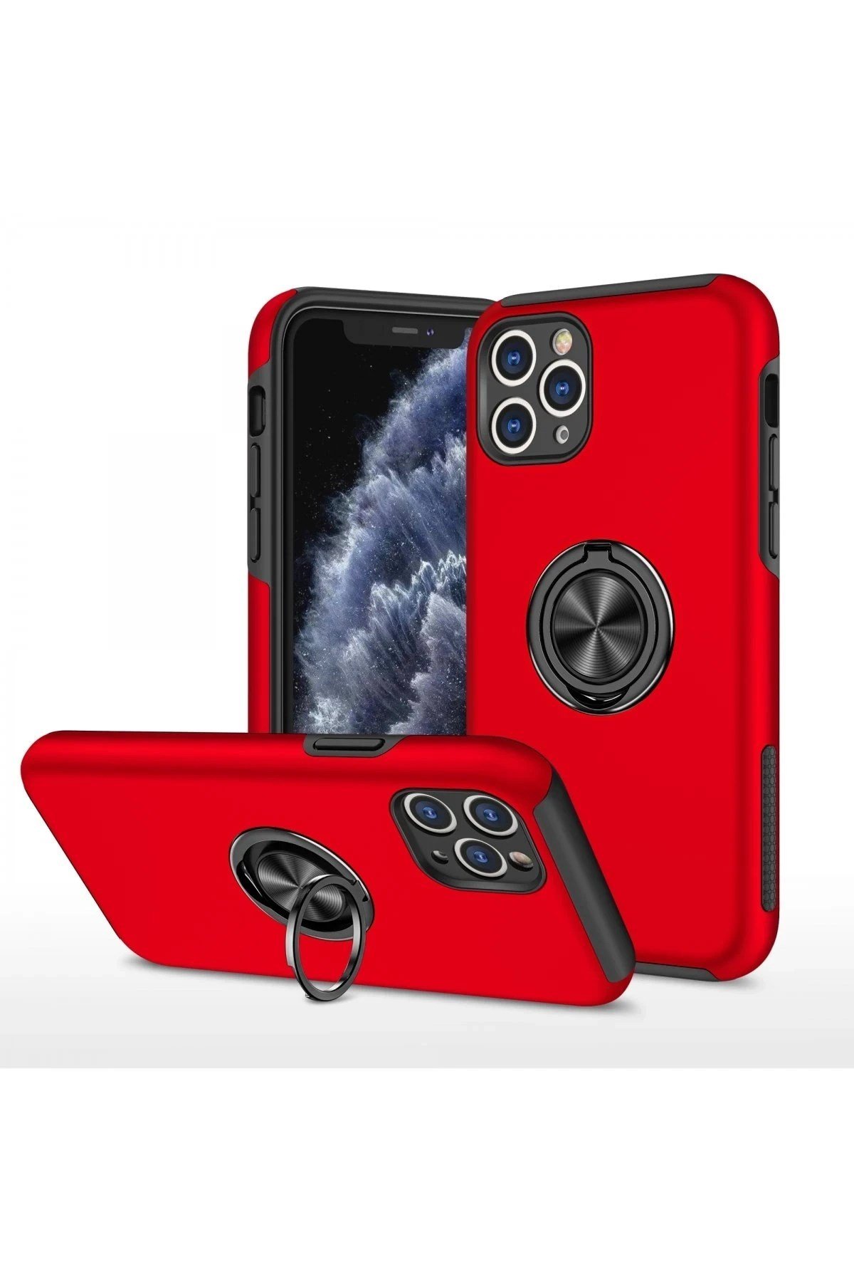 Mey İthalat®  iPhone 11 Pro Max Kılıf Elit Yüzüklü Kapak - Kırmızı