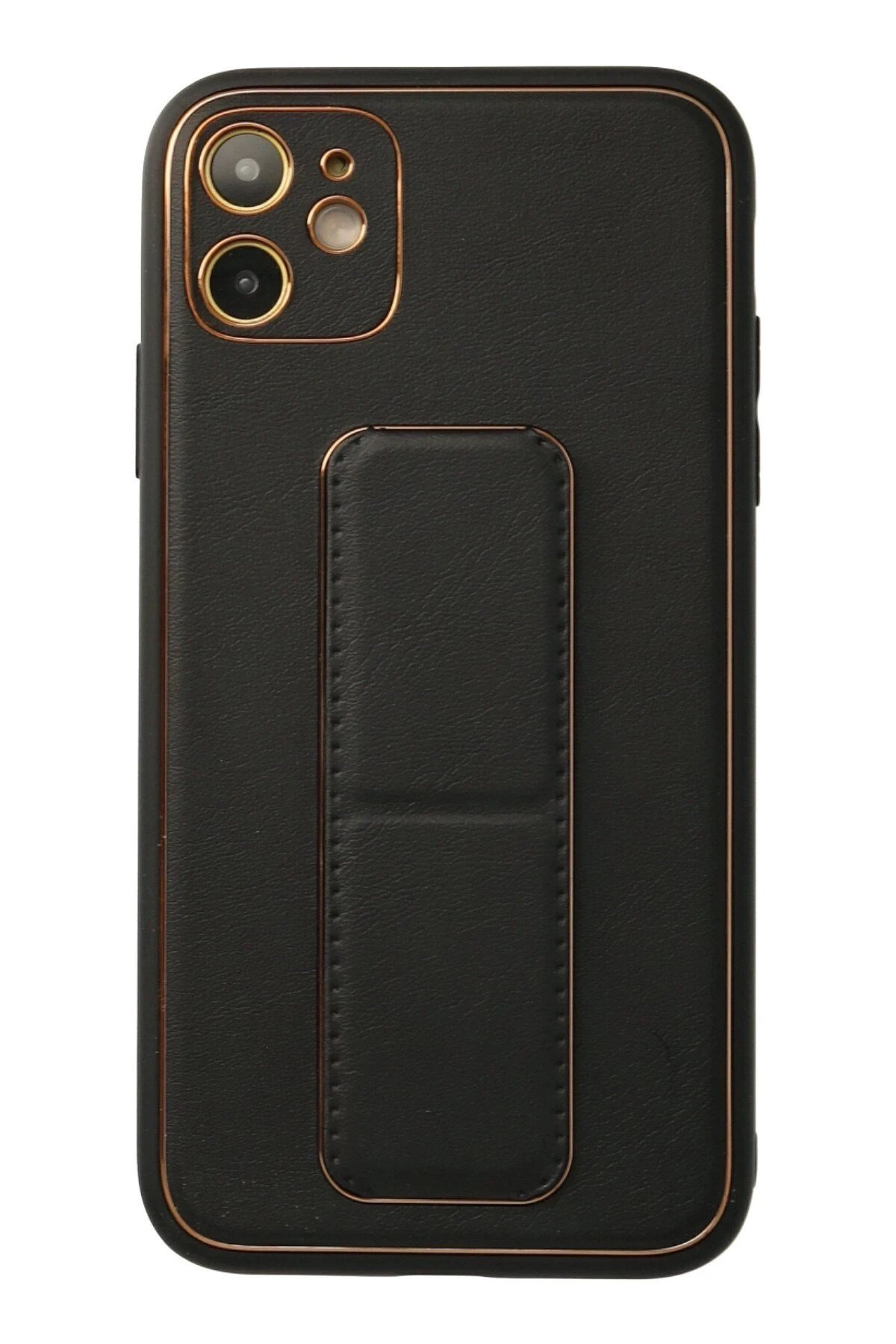 Mey İthalat®  iPhone 12 Kılıf Coco Deri Standlı Kapak - Siyah