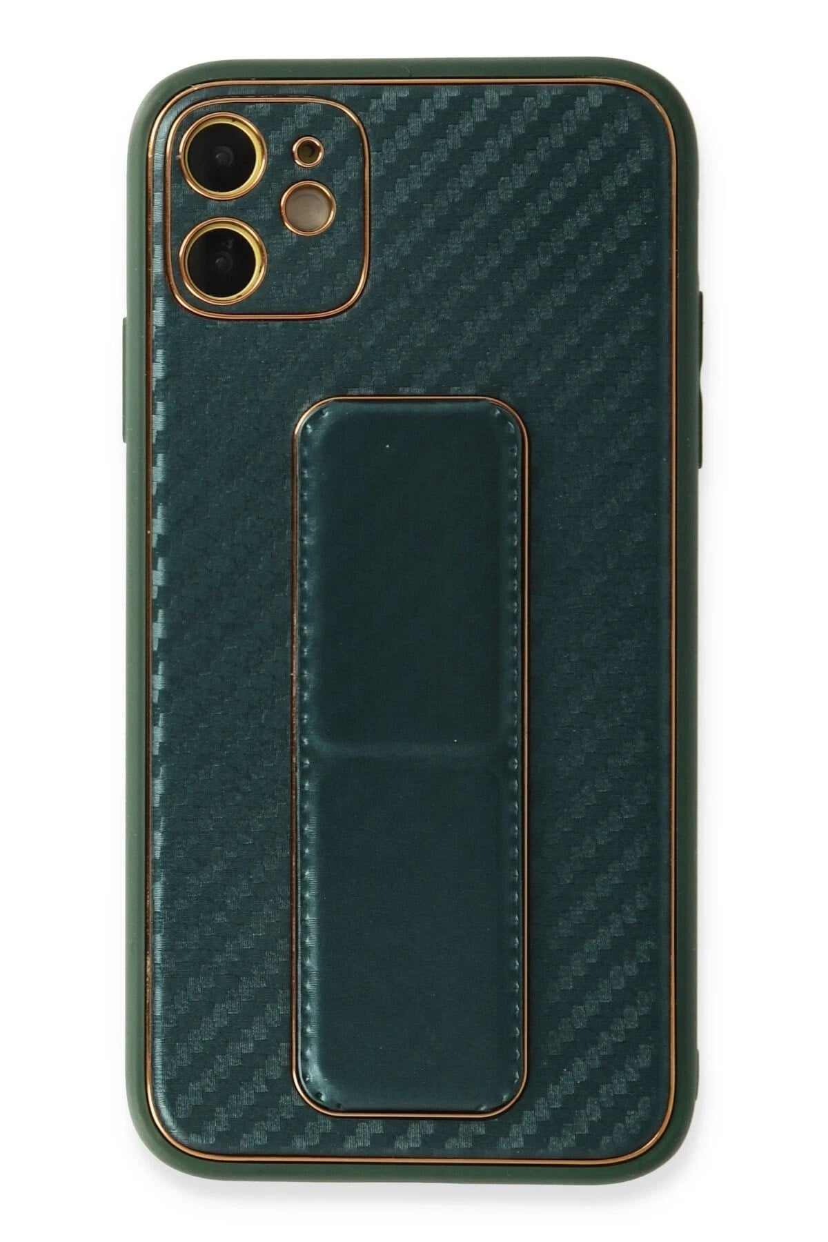 Mey İthalat®  iPhone 12 Kılıf Coco Karbon Standlı Kapak - Yeşil