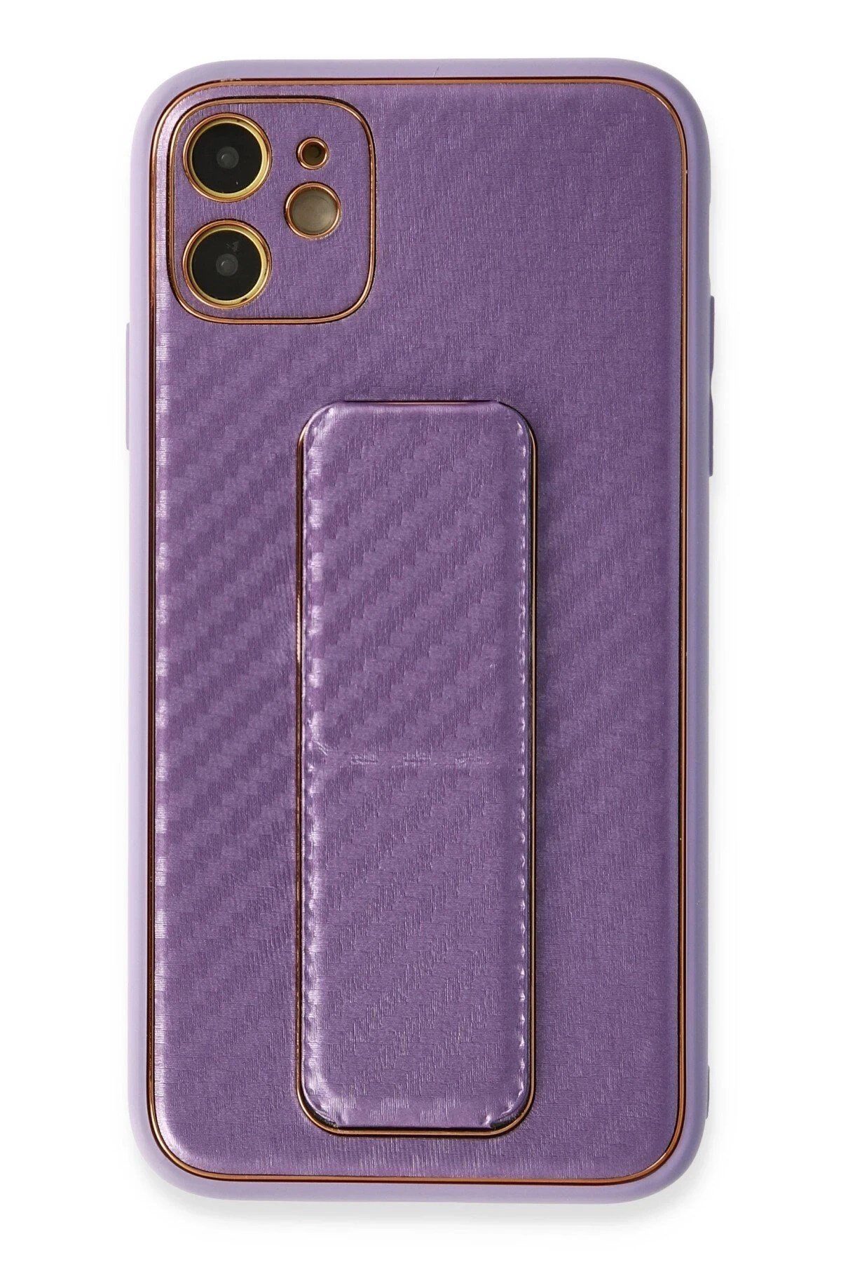 Mey İthalat®  iPhone 12 Kılıf Coco Karbon Standlı Kapak - Mor