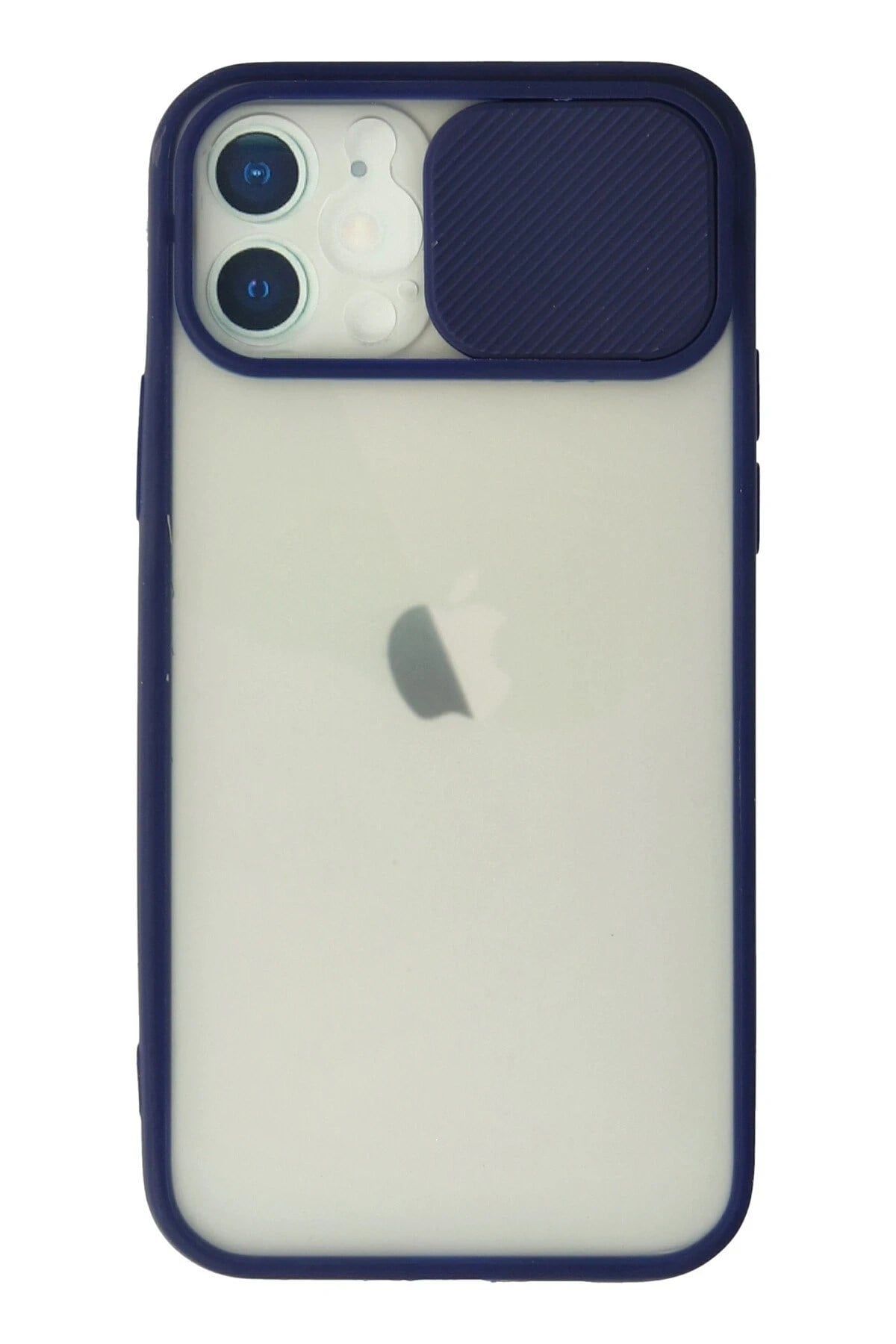 Mey İthalat®  iPhone 12 Kılıf Palm Buzlu Kamera Sürgülü Silikon - Lacivert