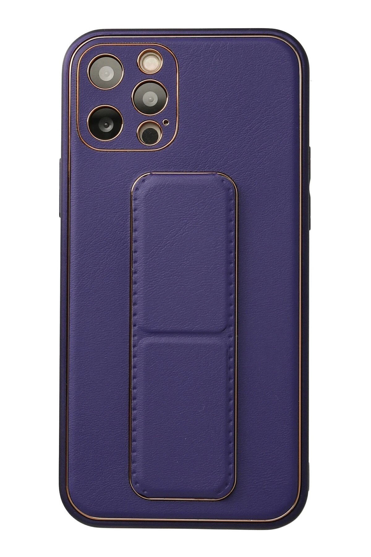 Mey İthalat®  iPhone 12 Pro Kılıf Coco Deri Standlı Kapak - Mor