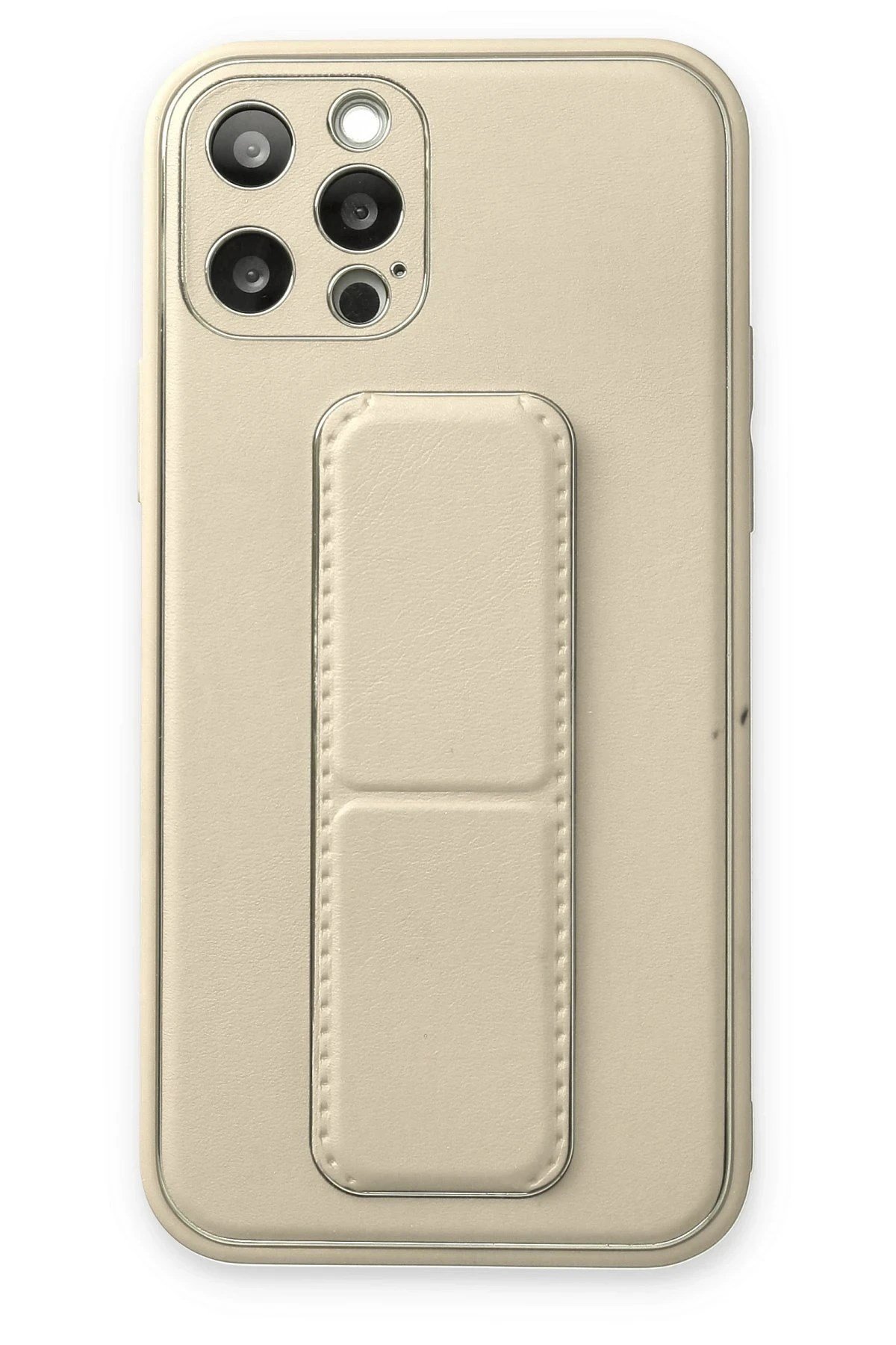 Mey İthalat®  iPhone 12 Pro Kılıf Coco Deri Standlı Kapak - Beyaz