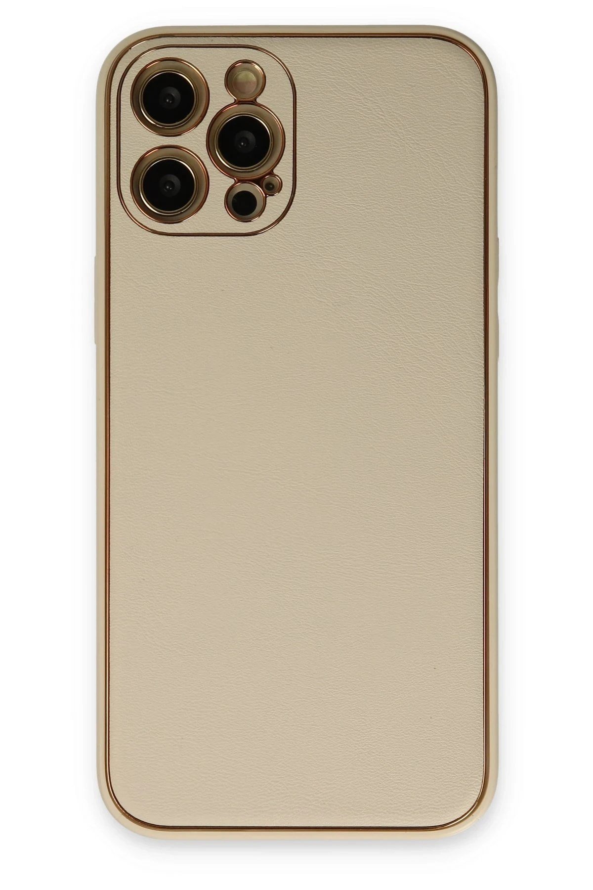 Mey İthalat®  iPhone 12 Pro Kılıf Coco Deri Silikon Kapak - Gold