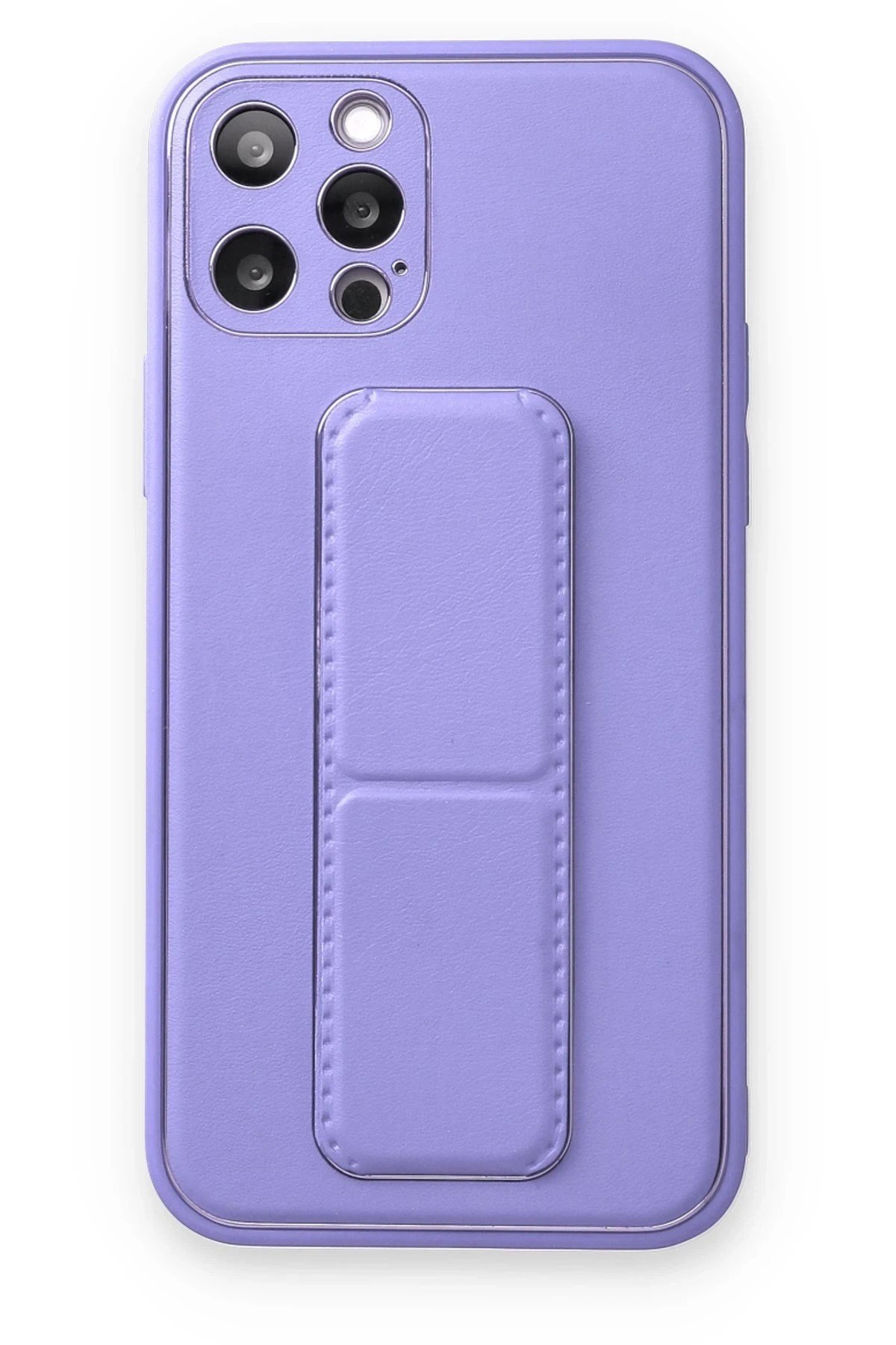 Mey İthalat®  iPhone 12 Pro Kılıf Coco Deri Standlı Kapak - Koyu Lila