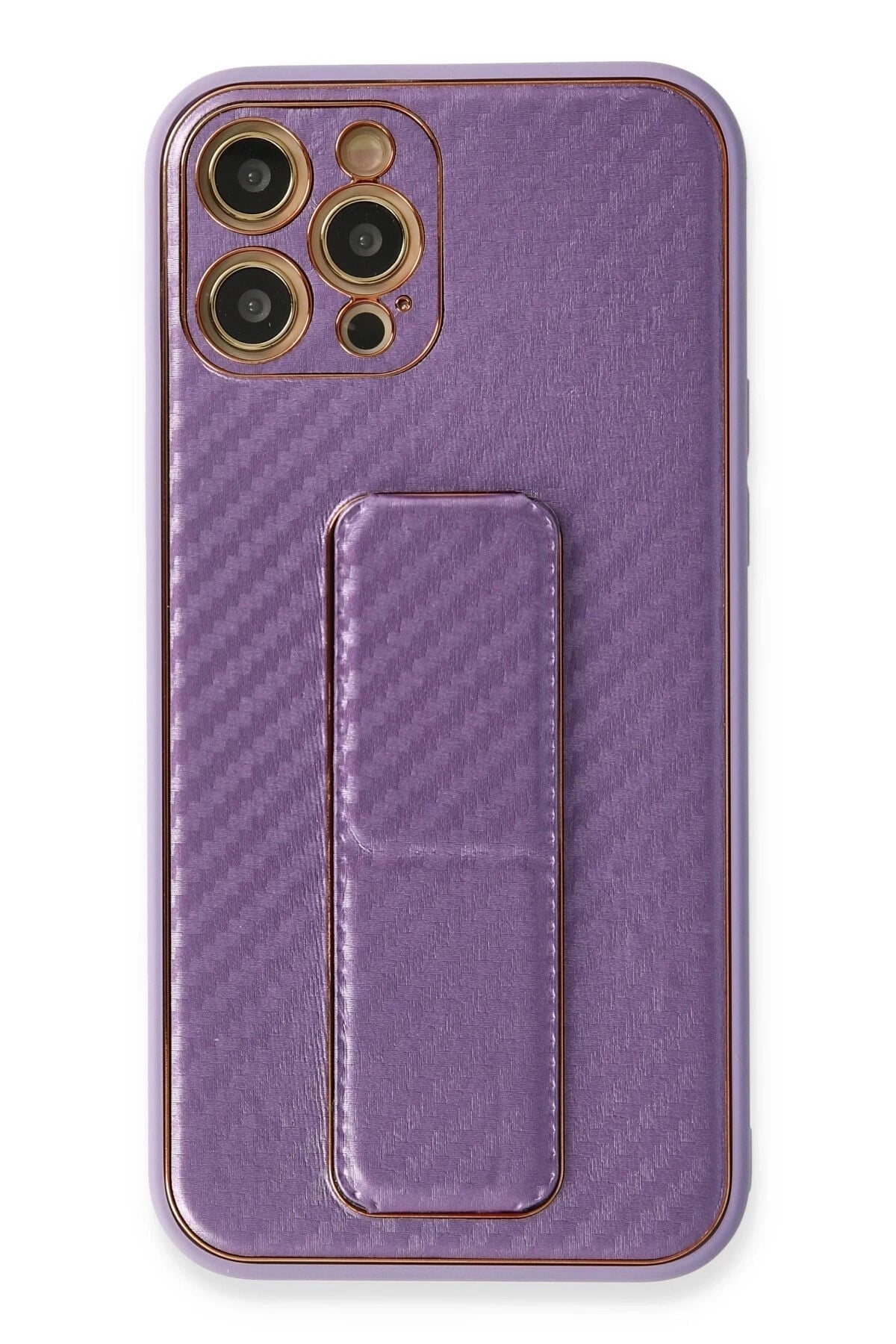 Mey İthalat®  iPhone 12 Pro Kılıf Coco Karbon Standlı Kapak - Mor