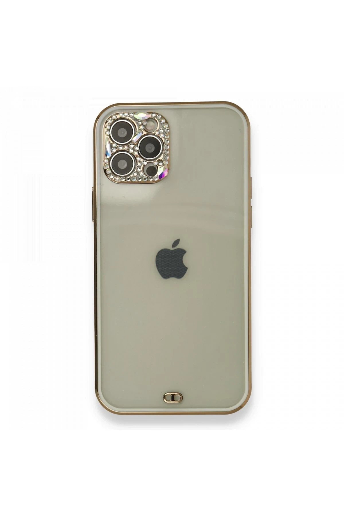 Mey İthalat®  iPhone 12 Pro Kılıf Liva Taşlı Silikon - Beyaz