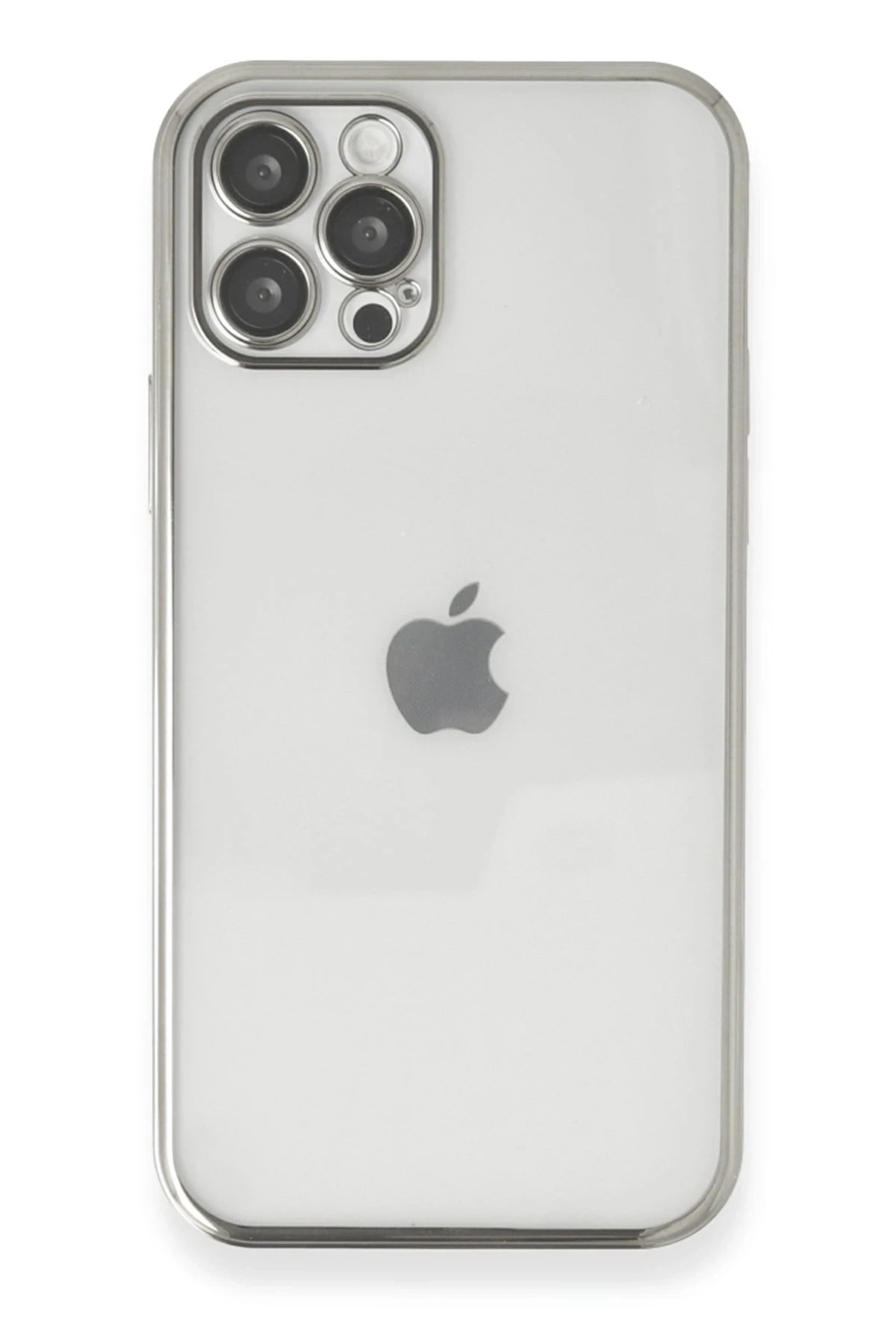 Mey İthalat®  iPhone 12 Pro Max Kılıf  Lensli Silikon - Gümüş
