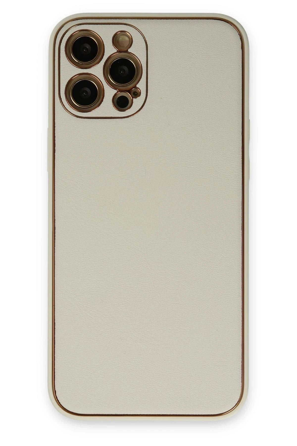 Mey İthalat®  iPhone 12 Pro Max Kılıf Coco Deri Silikon Kapak - Beyaz