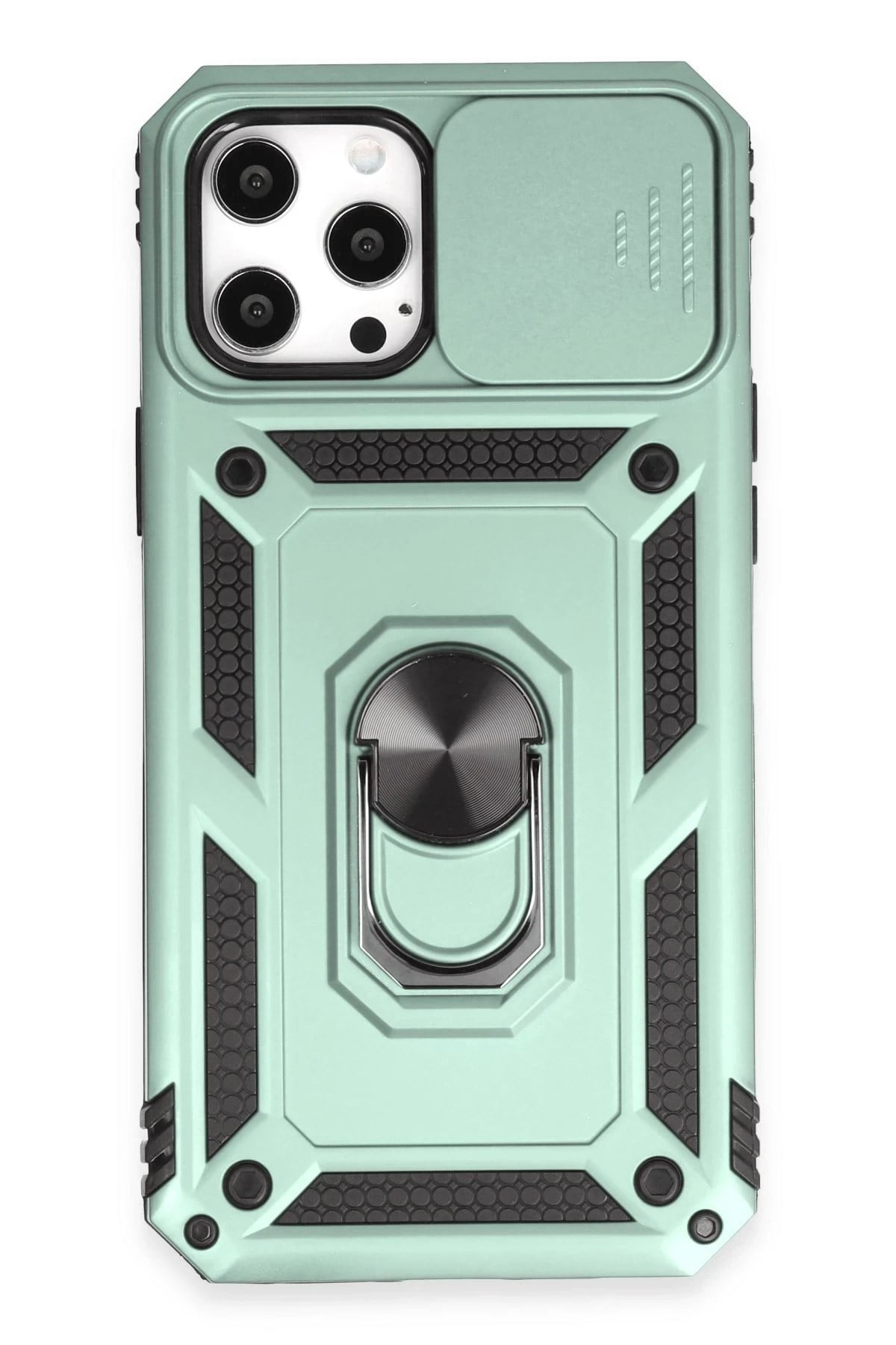Mey İthalat®  iPhone 12 Pro Max Kılıf Pars Lens Yüzüklü Silikon - Yeşil