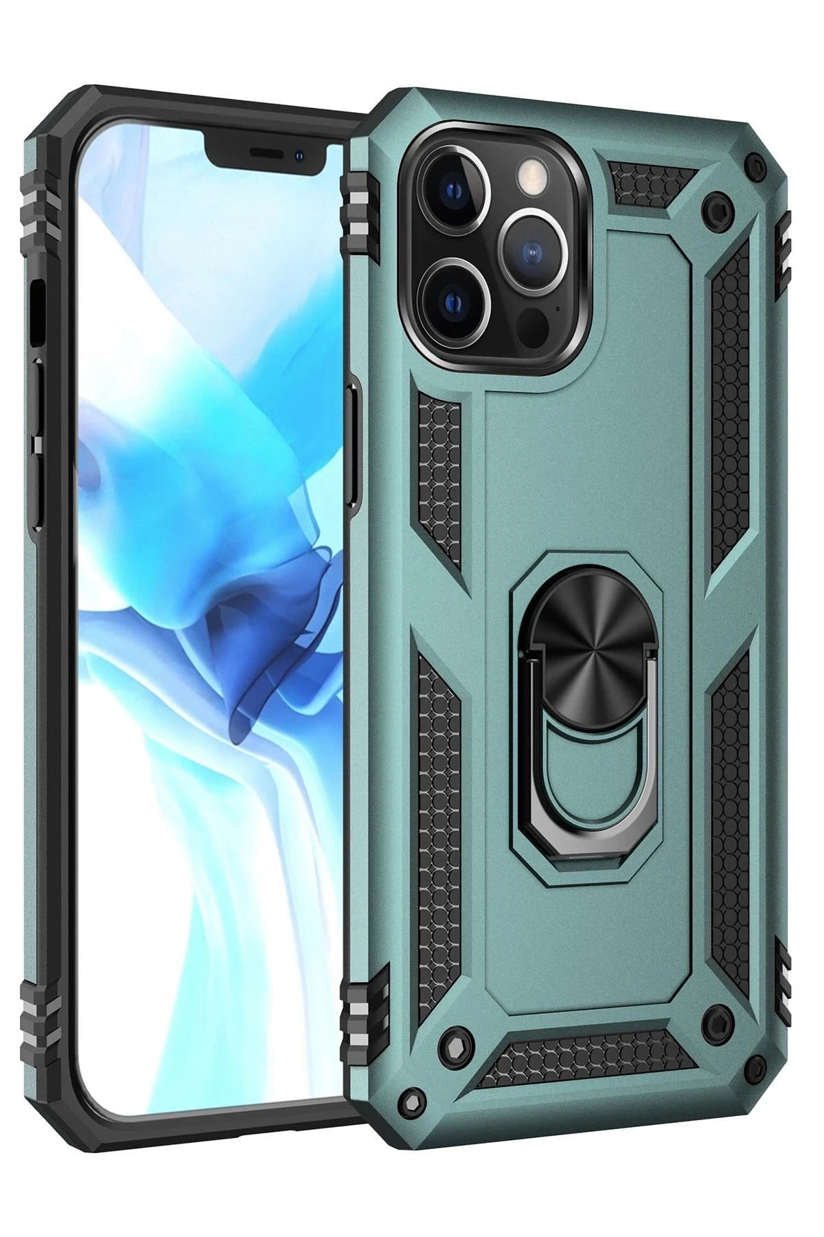 Mey İthalat®  iPhone 12 Pro Max Kılıf Sofya Yüzüklü Silikon Kapak - Yeşil