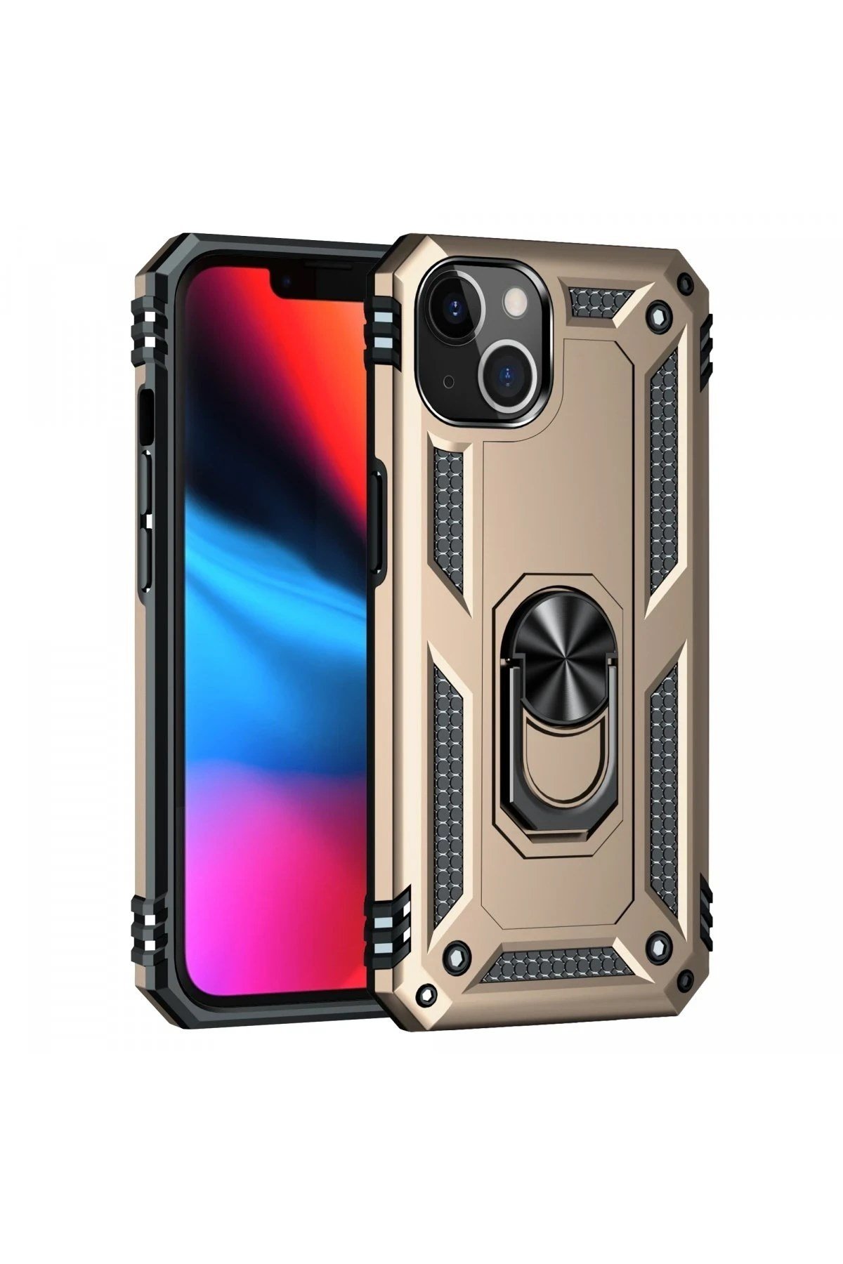 Mey İthalat®  iPhone 13 Kılıf Sofya Yüzüklü Silikon Kapak - Gold